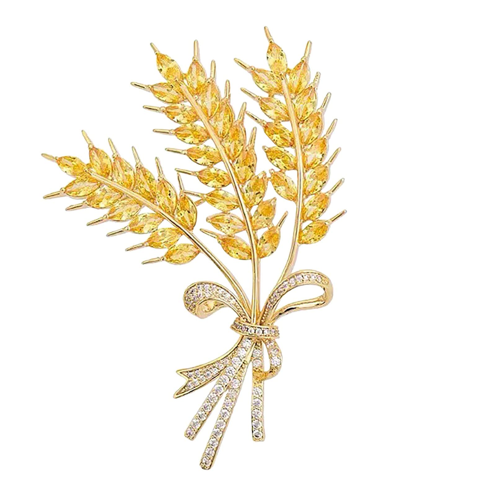 AGOUNOD Elegant Citrine Wheat-Ear Brooch Set - Golden Ladies Fashion Accessories for Sweaters & Shawls - Perfect Gift for Women, Office Wear & Special Occasions