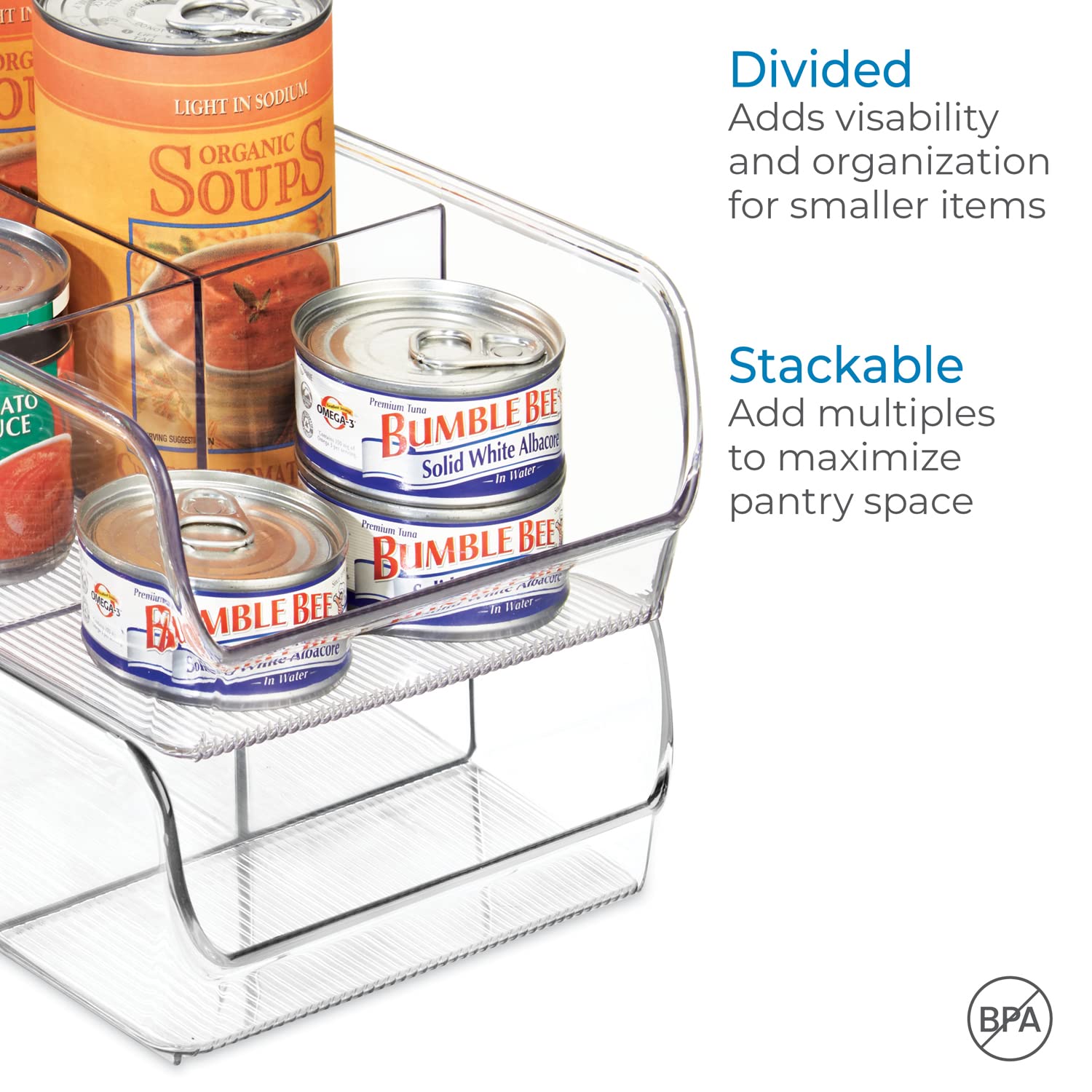 iDesign Linus Plastic Refrigerator & Freezer Storage Organizer Bin - Clear Divided Container for Food, Drinks, Snacks, Produce - 11