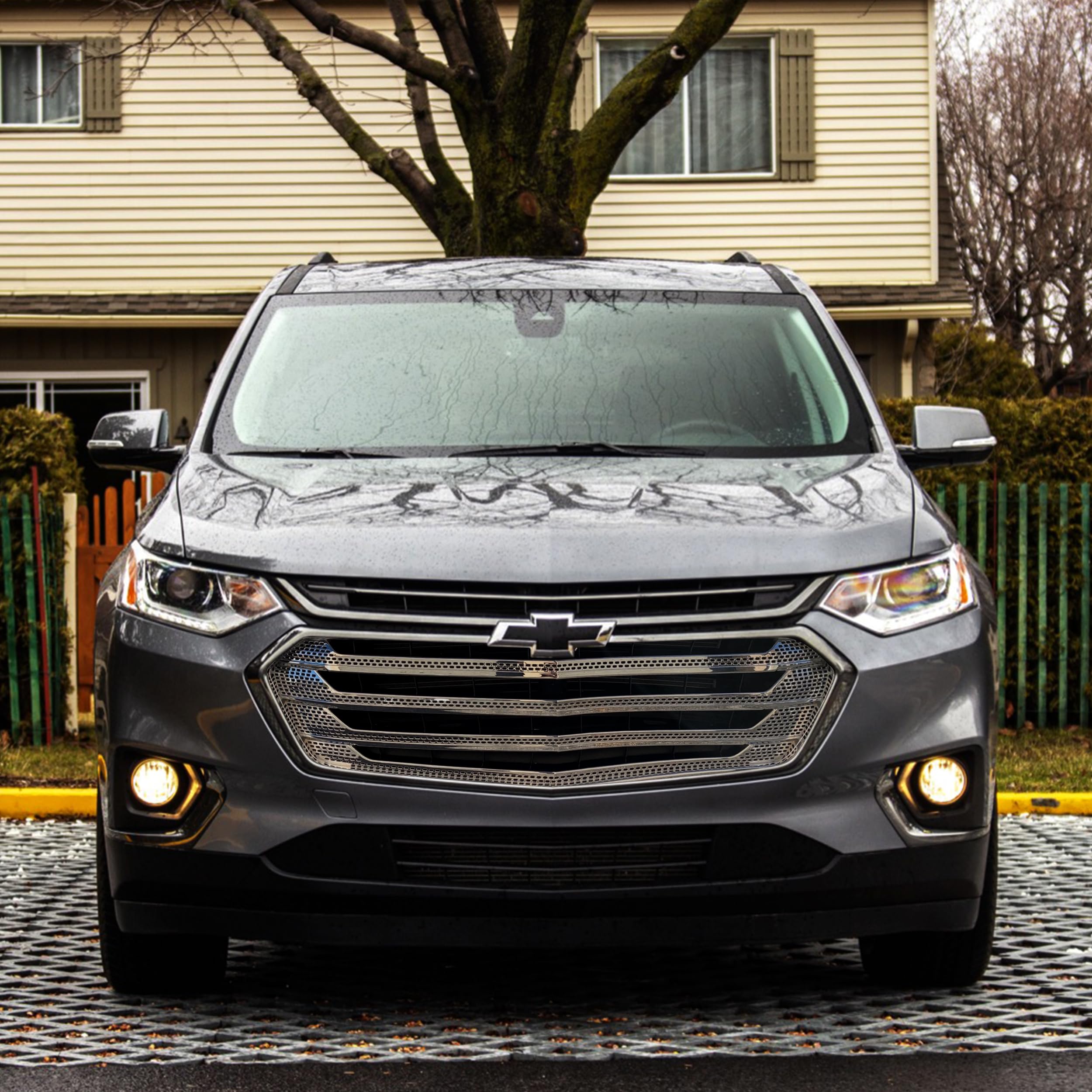 2018-2021 Chevrolet Traverse Chrome Front Grille Overlay with 3M Adhesive Tape - Fits With/Without Camera | Easy No-Tool Installation | US Patented | Upgrade Your SUV's Style for Daily Commute & Road Trips