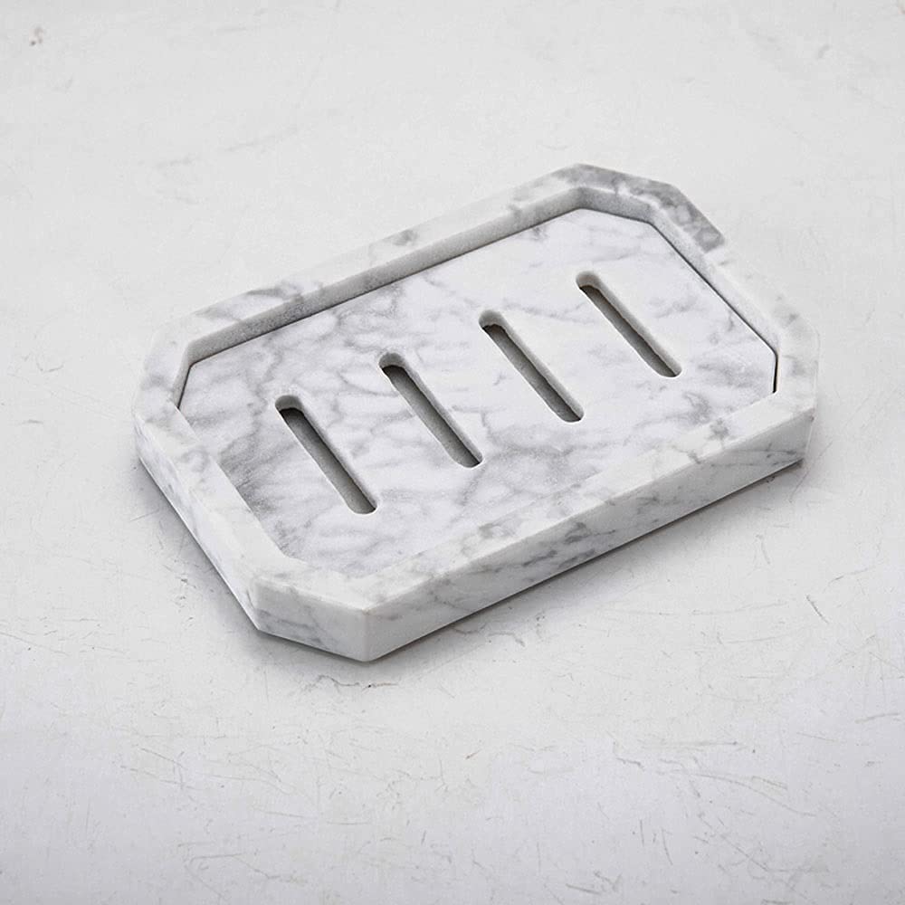 Marble Soap Dish Tray with Double Layer Drainage - Detachable Soap Holder for Bathroom, Shower & Kitchen Sink | Elegant Soap Container & Sponge Drainer for Modern Home Decor (Perfect for Bathroom Countertops, Shower Shelves & Kitchen Organization)