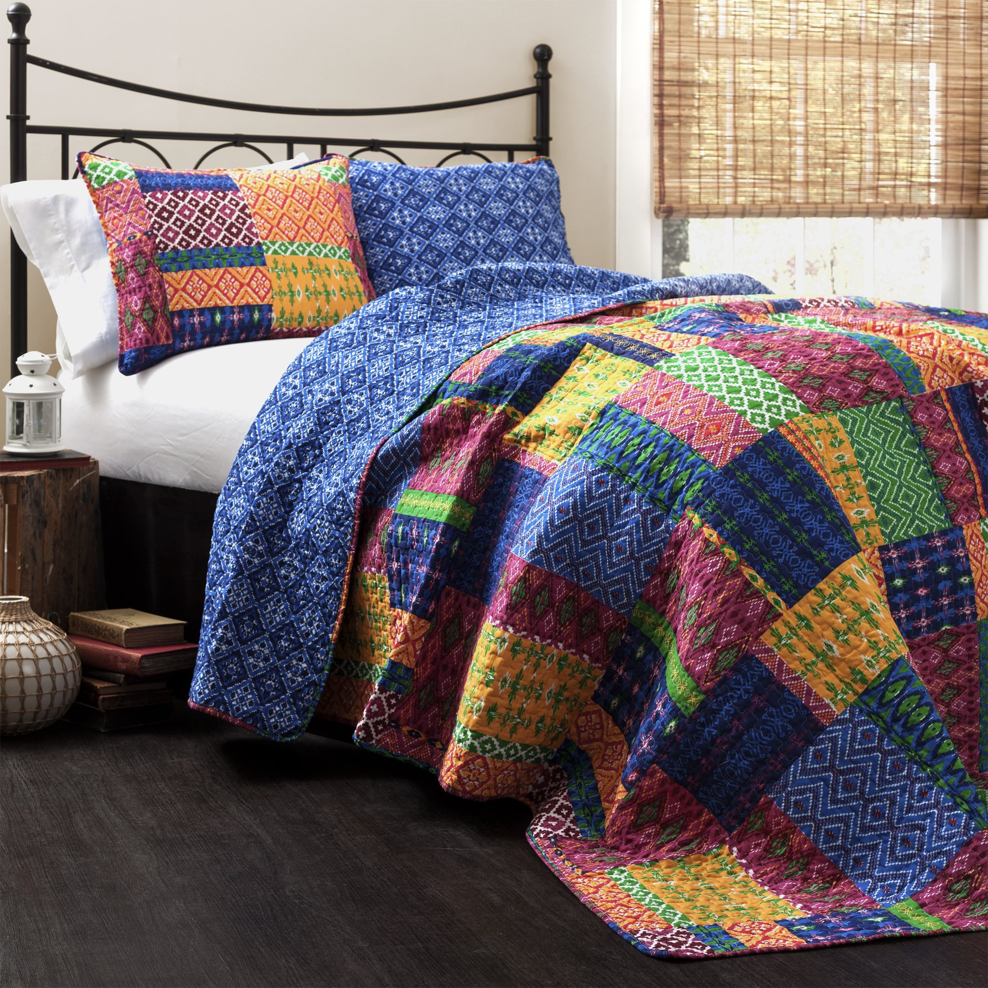 Lush Decor Misha Quilt Set Full/Queen - Fuchsia Navy for Cozy Bedroom