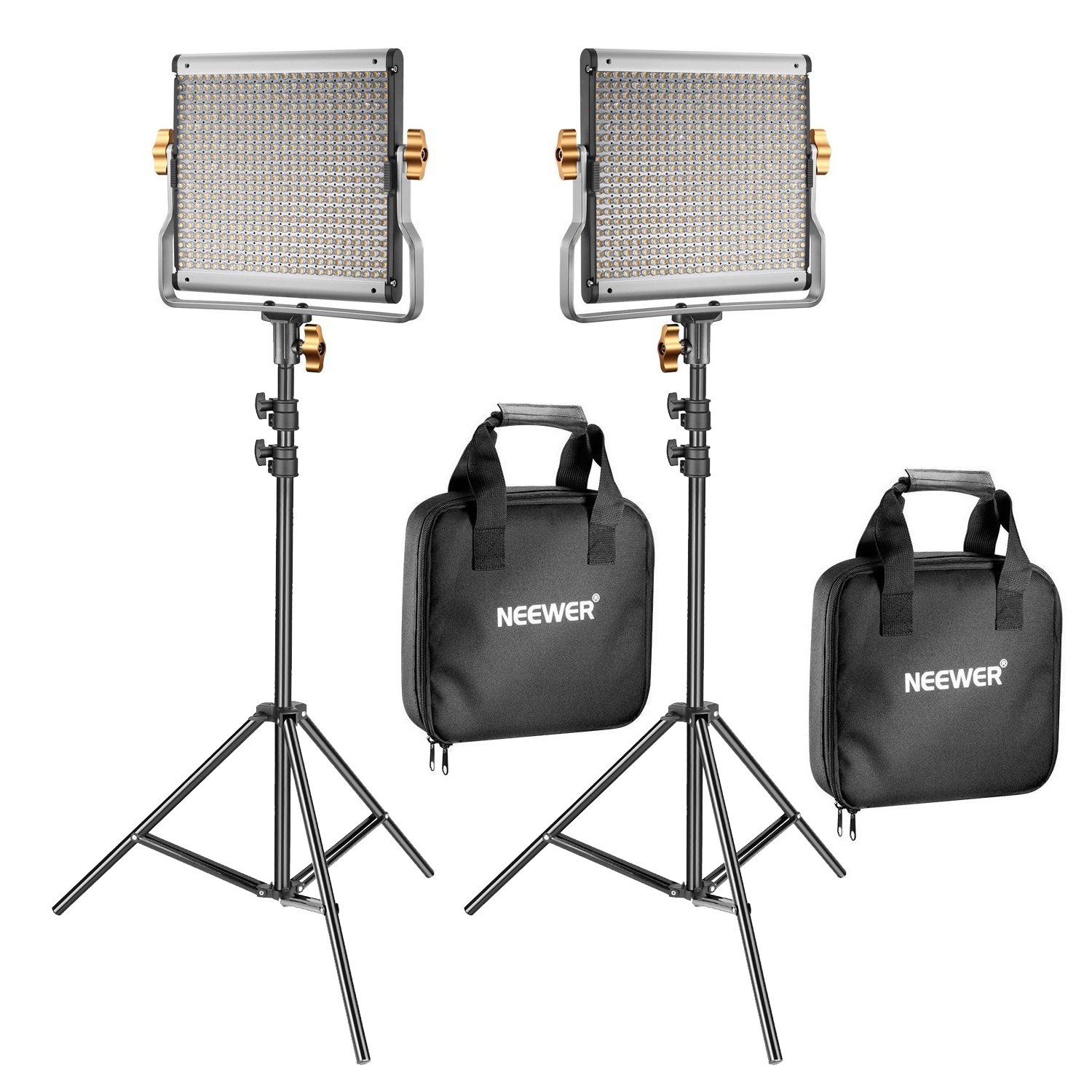 Neewer 2-Pack Dimmable Bi-Color 480 LED Video Light Kit with Stands - 3200K-5600K CRI96+ LED Panel, U Bracket & 74.8