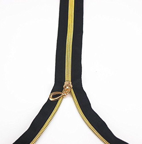 5-Piece 40cm Open-End Metal Gold Teeth Zippers for Jeans & Casual Pants - Durable Sewing Zipper Accessories (Black) - Perfect for DIY Clothing Repairs & Fashion Upcycling Projects