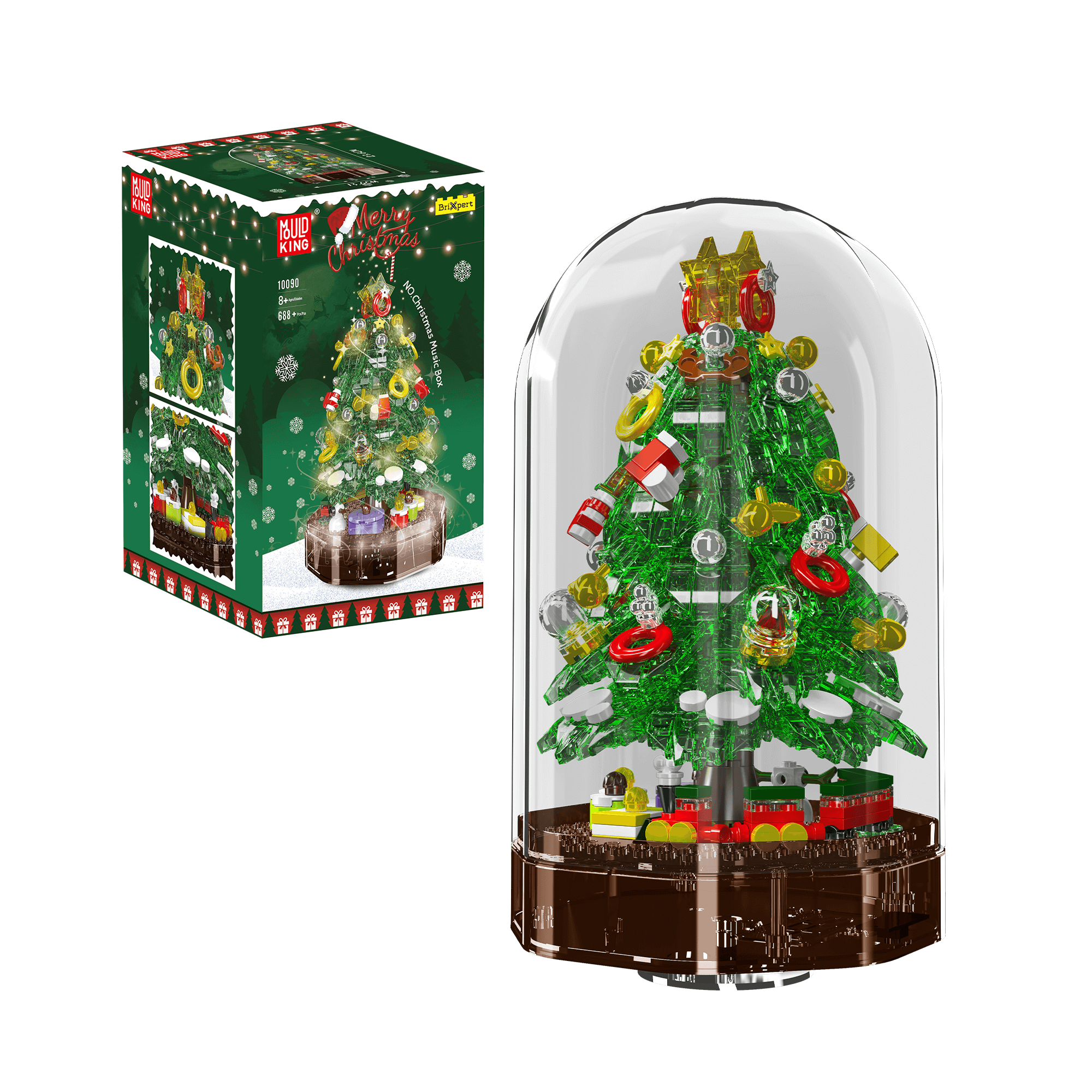 Mould King 10090 Christmas Tree Music Box Building Set - 688 PCS DIY Holiday Decoration for Home, Office & Gift Giving | Fun Christmas Activity for Kids & Adults