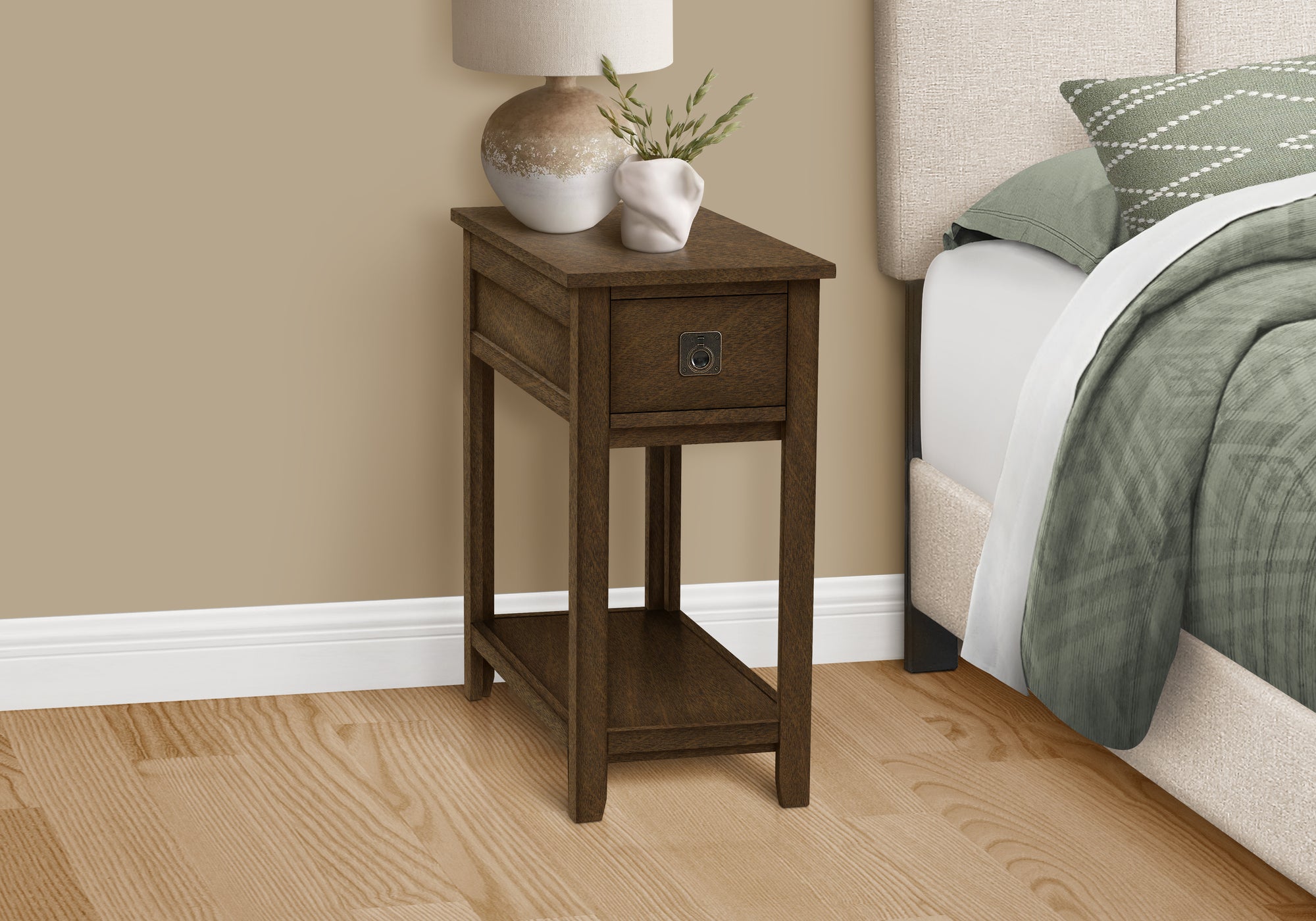 Modern Espresso Accent Table with Drawer & Storage Shelf - Compact Side Table for Living Room, Bedroom or Office - Perfect for Small Spaces & Home Decor