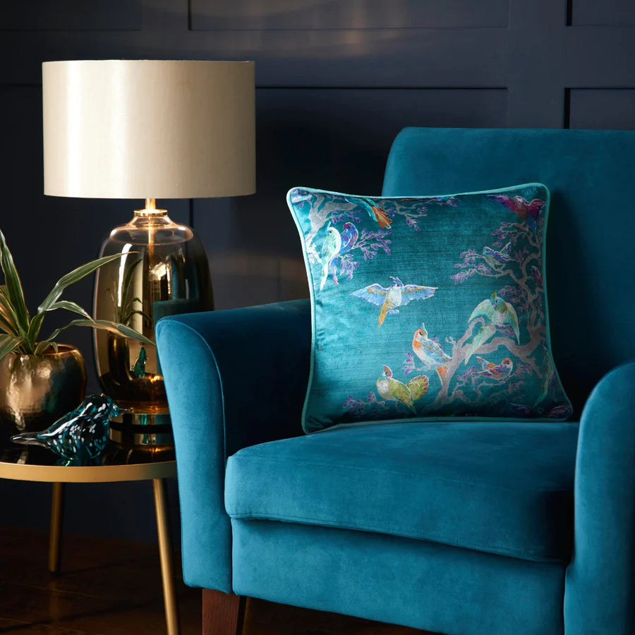 Laurence Llewelyn Bowen Birdity Absurdity Blue Decorative Throw Pillow - Unique Home Decor for Living Room, Bedroom & Sofa