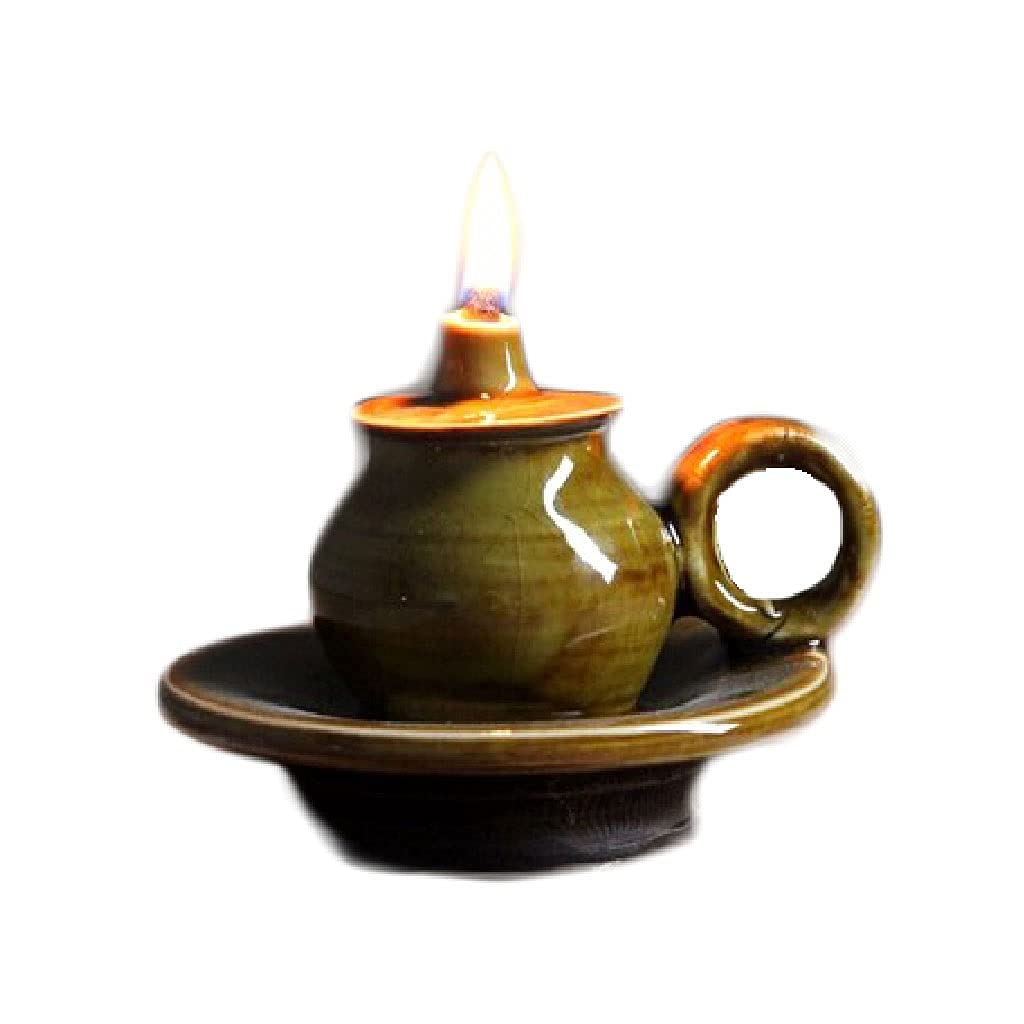 Vintage Ceramic Kerosene Oil Lantern - Retro Wick Lamp for Home Decor, Buddha Altar, Tea Ceremony & Outdoor Camping | Long-Lasting Butter Lamp with Classic Old-Fashioned Design