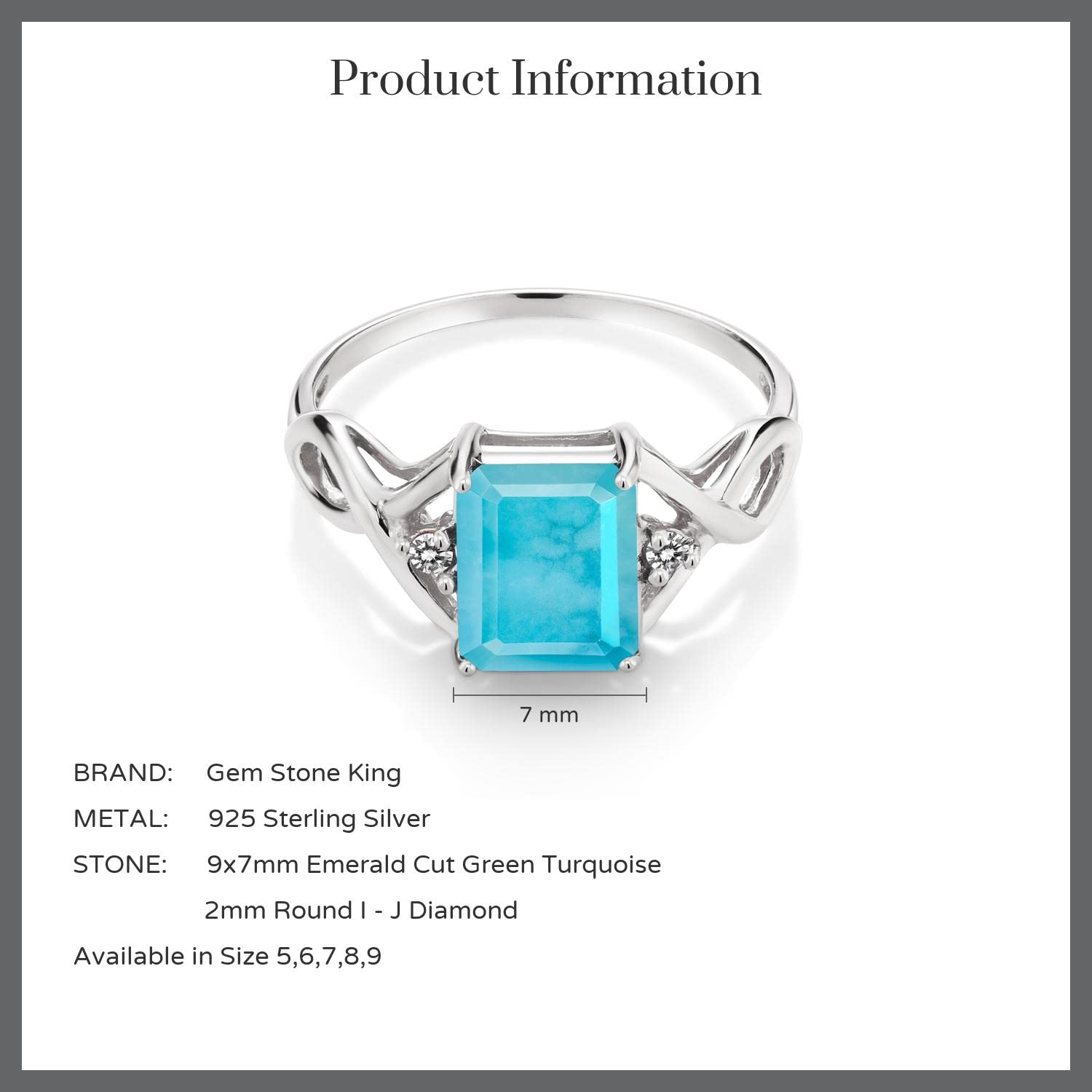 1.87 Ct Emerald Cut Green Turquoise & White Diamond Ring in 925 Sterling Silver | Elegant Jewelry for Women, Perfect for Weddings, Parties & Special Occasions