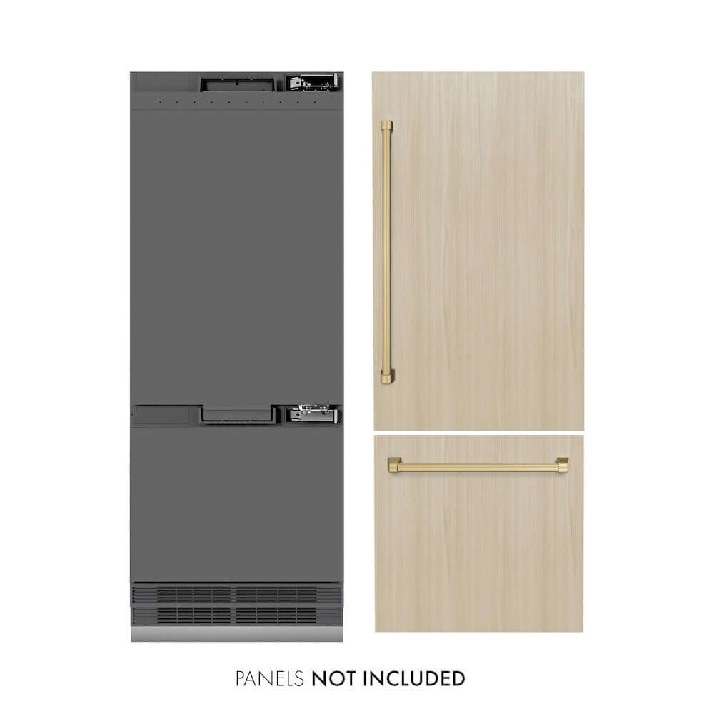 ZLINE Autograph Edition 30-Inch Built-In Bottom Freezer Refrigerator - 16.1 cu.ft Capacity, Panel Ready Design with Water Dispenser & Ice Maker, Graphite Gray Interior & Champagne Bronze Accents (GRBIVZ 30 CB) - Perfect for Modern Kitchens, Open Concept Homes & Luxury Appliances Integration