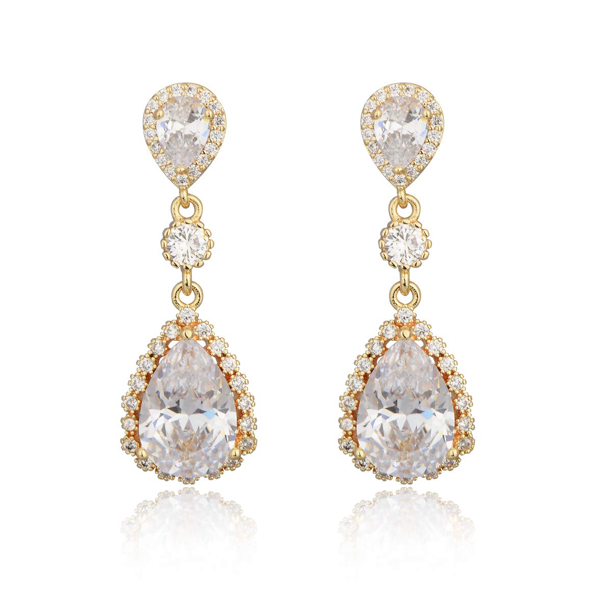 Sparkling Sterling Silver Teardrop Dangle Earrings with Cubic Zirconia Crystals | Hypoallergenic Bridal Jewelry for Women | Perfect for Weddings, Parties & Special Occasions