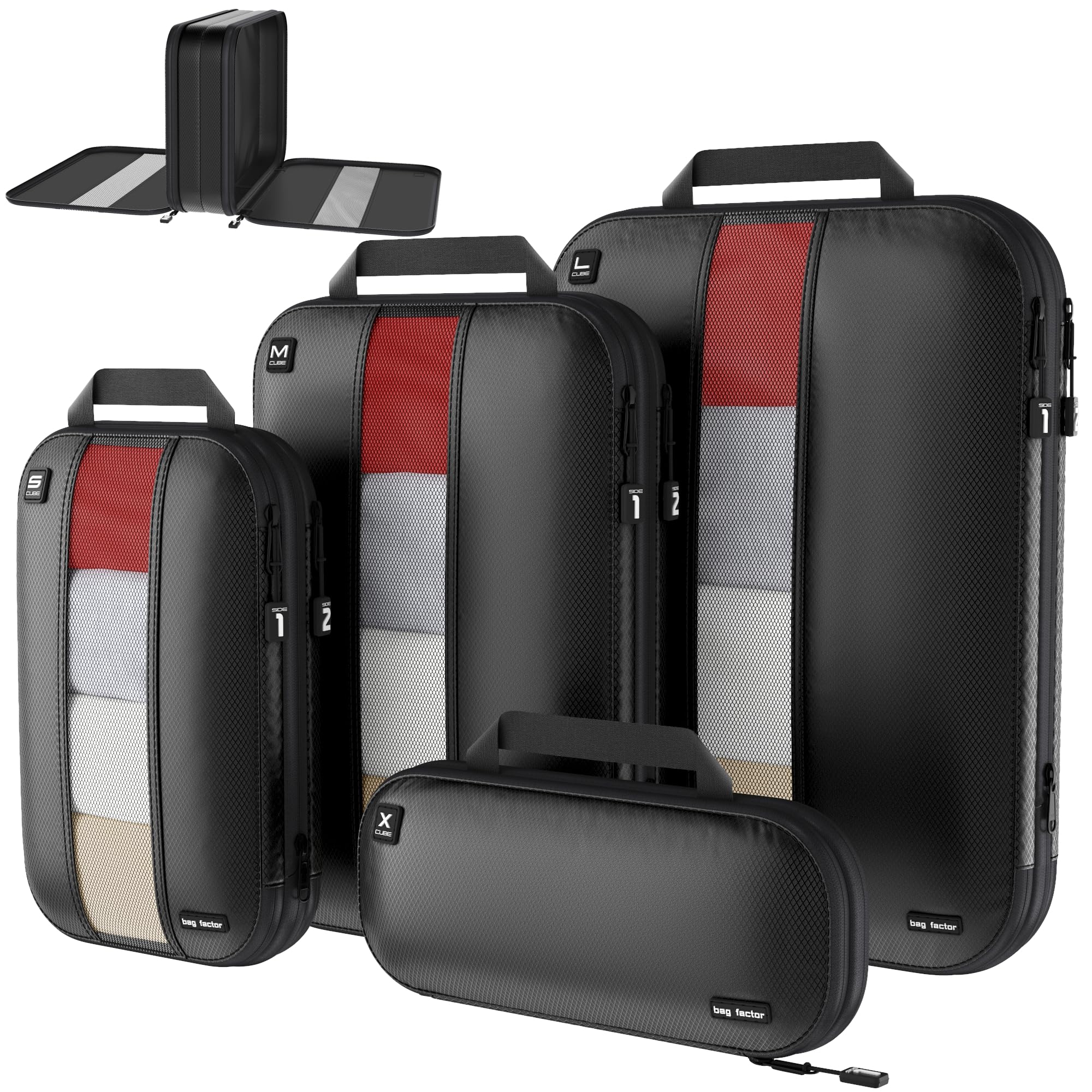 Ultralight Compression Packing Cubes for Travel - 4-Piece Luggage Organizer Set with Double-Sided Clean/Dirty Design (Black) | Perfect for Backpacking, Business Trips & Family Vacations