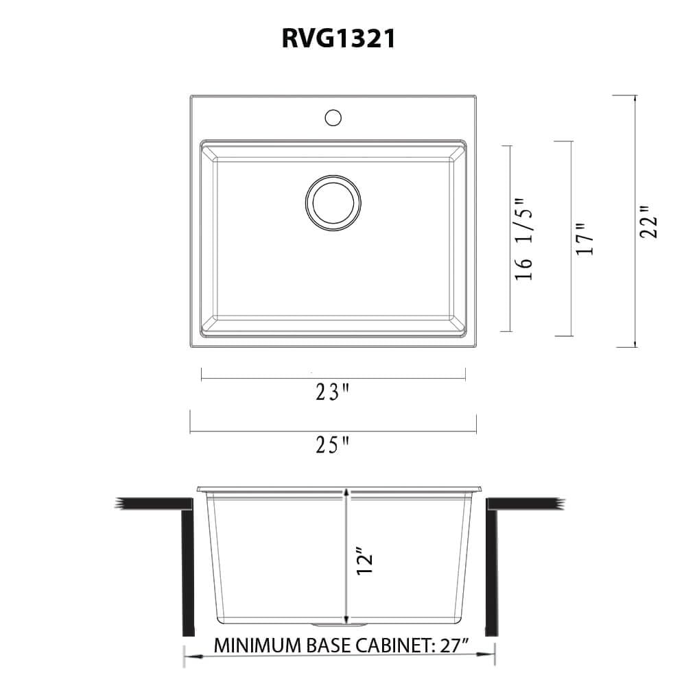 Ruvati 25-inch epiRock Workstation Kitchen Sink - Topmount Utility Laundry Sink in Charcoal Black - Heavy Duty RV Sink for RV, Laundry Room & Garage (Model RVG1321CK)