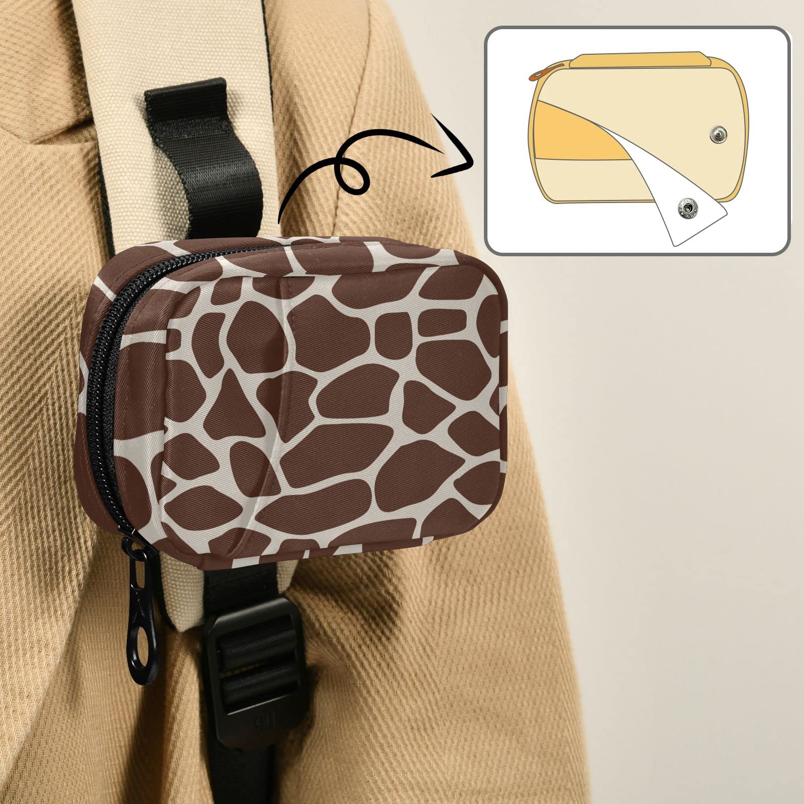 Brown Giraffe Pattern Travel Pill Organizer - Weekly 7-Day Small Pill Case with Compartments, Cute Vitamin & Medication Holder for Home, Office & Travel Use