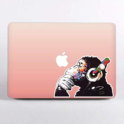 Banksy Thinker Monkey Headphones Wall Art Sticker - Urban Graffiti Vinyl Decal for Windows, Cars, Laptops (20x14cm) - Perfect for Home Decor, Office & Gift Giving