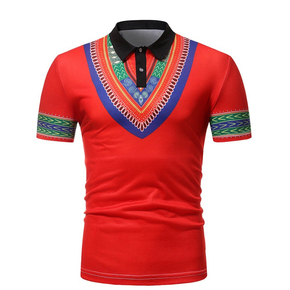 Men's African Dashiki Print Polo Shirt | Slim Fit Short Sleeve Button Down Shirt | Summer Casual Tops | Perfect for Festivals, Beach Vacations & Cultural Events