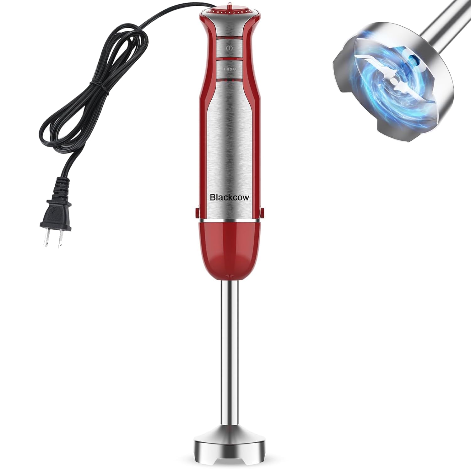 800W Powerful Immersion Hand Blender - 6 Speed & Turbo Electric Stick Mixer for Kitchen, Smoothies, Soups, Baby Food, Purees & Drinks (Rose Red) - Perfect for Meal Prep, Baking & Healthy Cooking