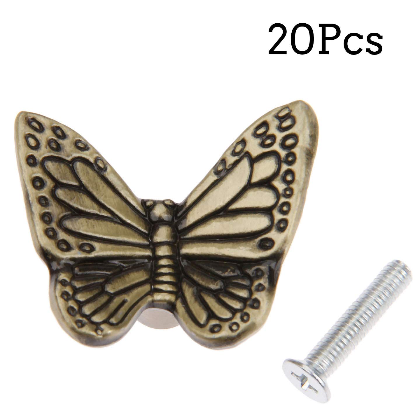 Dophee 20Pcs Butterfly Drawer Knobs - Antique Bronze Cabinet Handles for Wardrobe & Jewelry Box