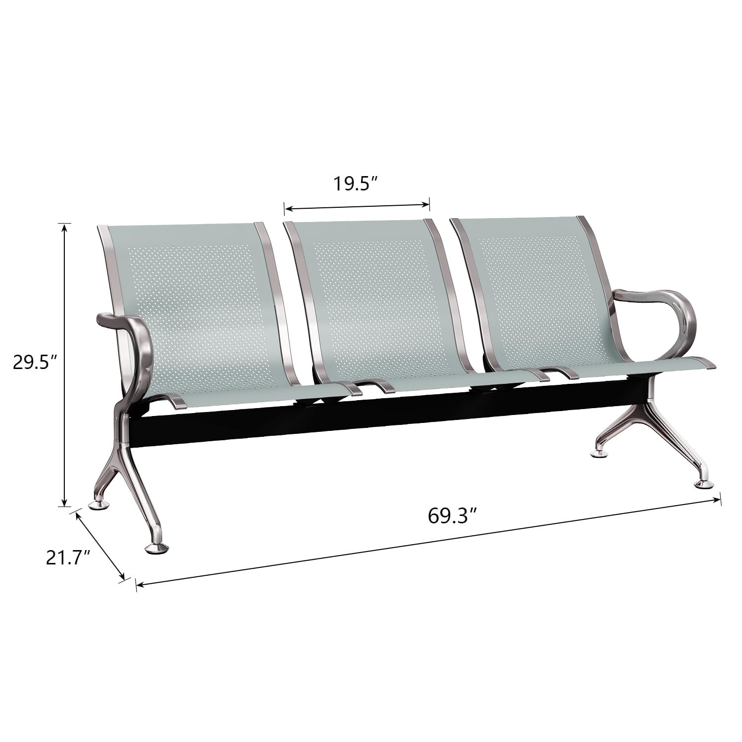 Kinsuite 2-Piece Waiting Room Chair Set - 3-Seat Reception Bench for Office, Airport, Bank & Hospital | Durable Guest Chairs for Business Waiting Areas | Silver Metal Frame | Perfect for Lobbies, Clinics and Corporate Spaces
