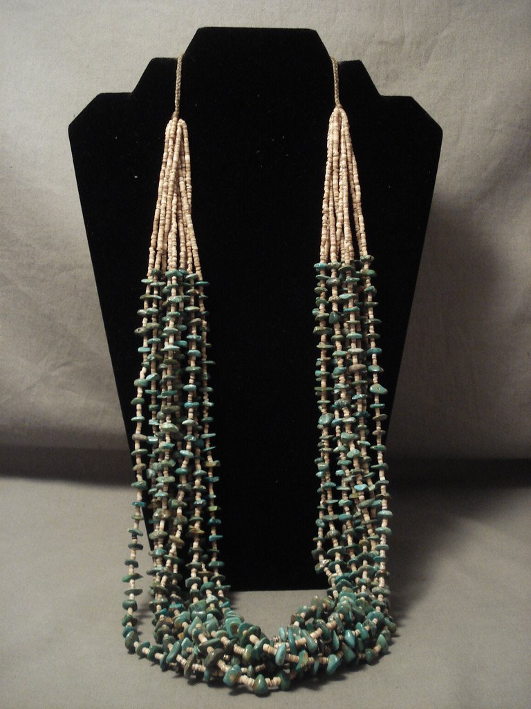 Authentic Navajo Native American Jewelry - 209g Natural Green Turquoise Braided Necklace for Women, Handmade Tribal Beaded Choker, Boho Style Accessory for Festivals, Weddings & Special Occasions