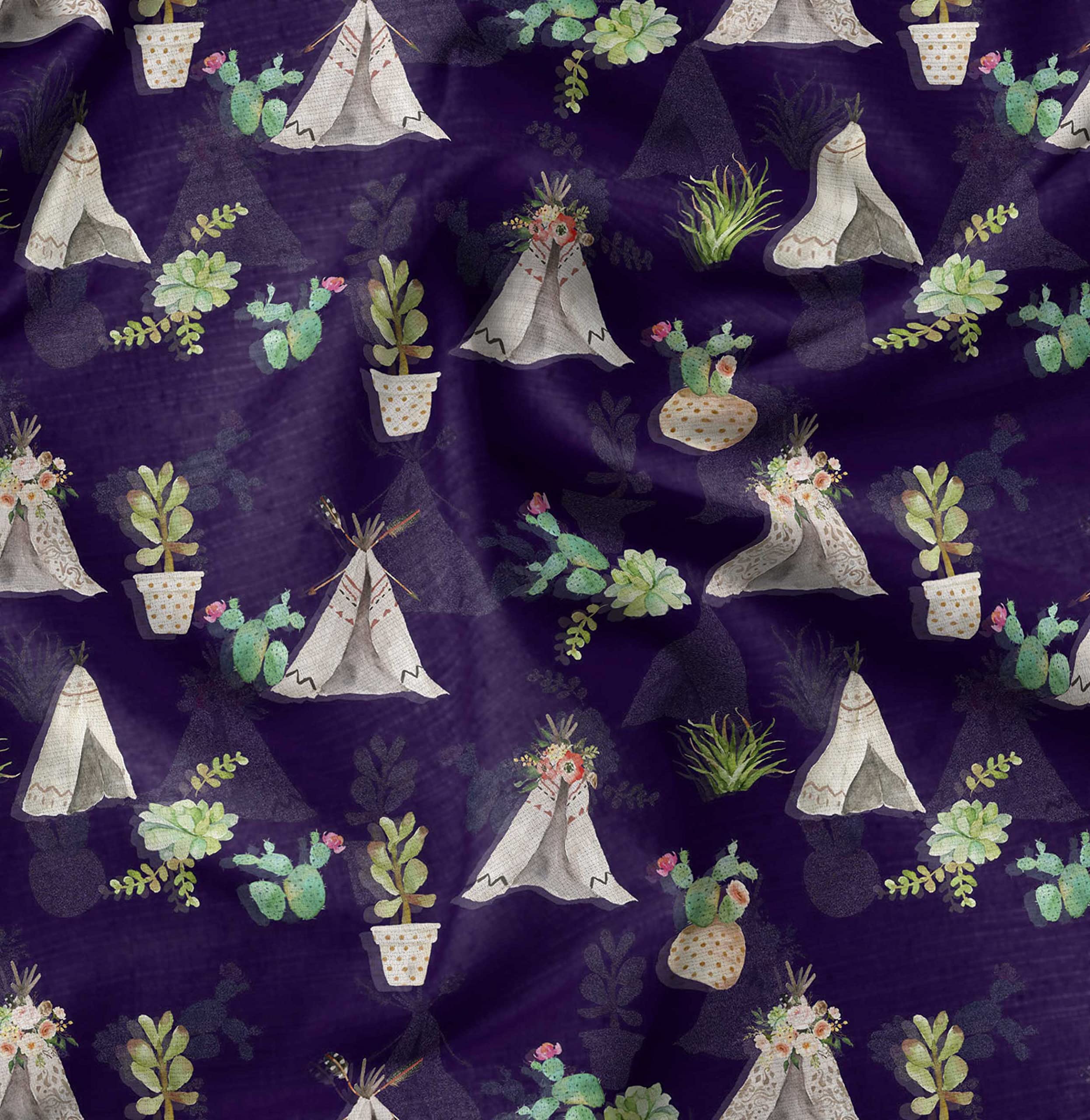 Soimoi Moss Georgette Purple Fabric by The Yard - 42 Inch Wide Southwestern Cactus Print Textile for Dresses, Curtains & Home Decor | Stylish Printed Fabric for DIY Sewing Projects