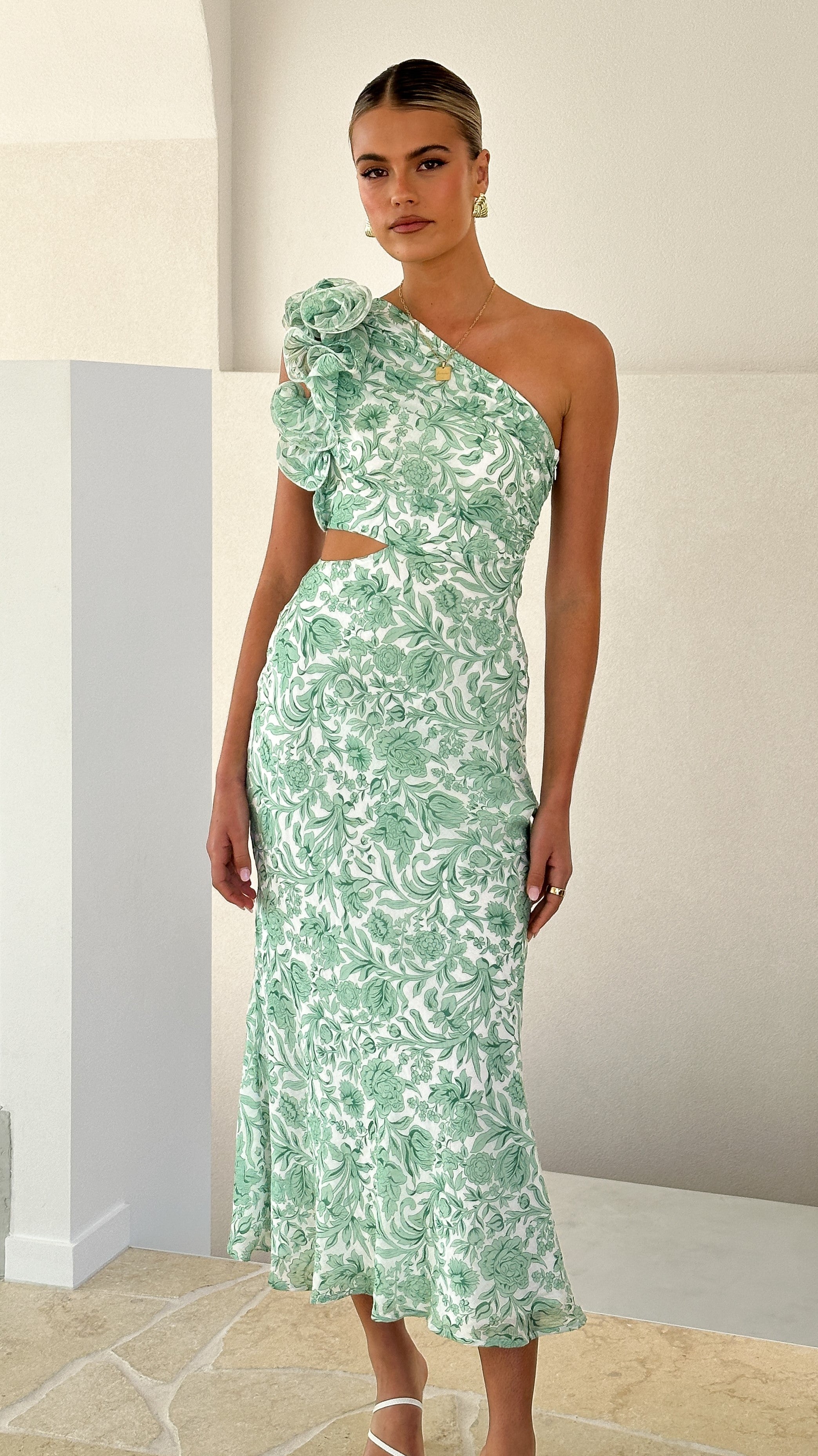 Amina Maxi Dress - Green Floral Print Long Summer Dress for Women | Perfect for Beach Vacations, Garden Parties & Date Nights
