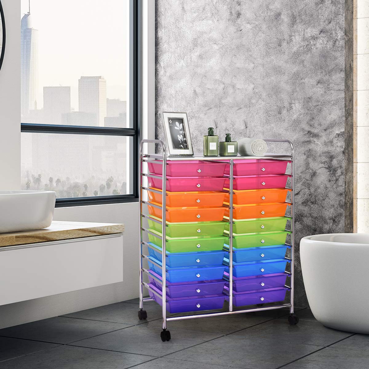 20-Drawer Rolling Storage Cart with Universal Wheels - Multipurpose Mobile Utility Organizer for Classroom, Office, School & Home - Perfect for Craft Supplies, Office Stationery & Home Organization