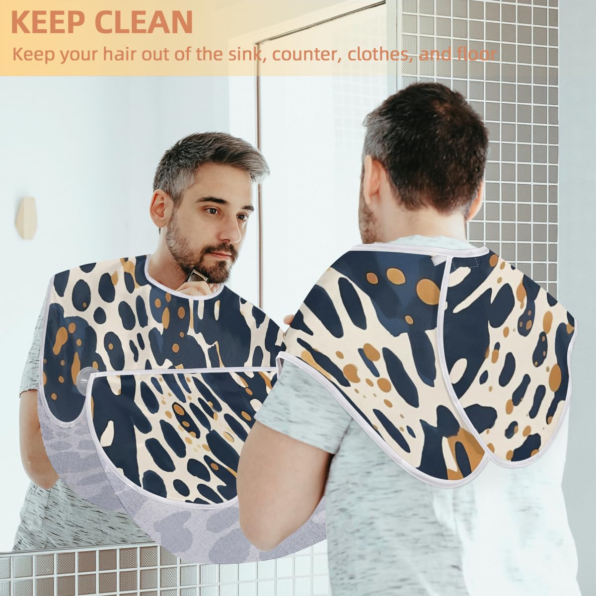 **Leopard Print Beard Bib for Men - Waterproof Shaving Apron for Hair Dye, Makeup & Barbering - Sink Hair Catcher & Grooming Tool - Perfect for Home & Salon Use**