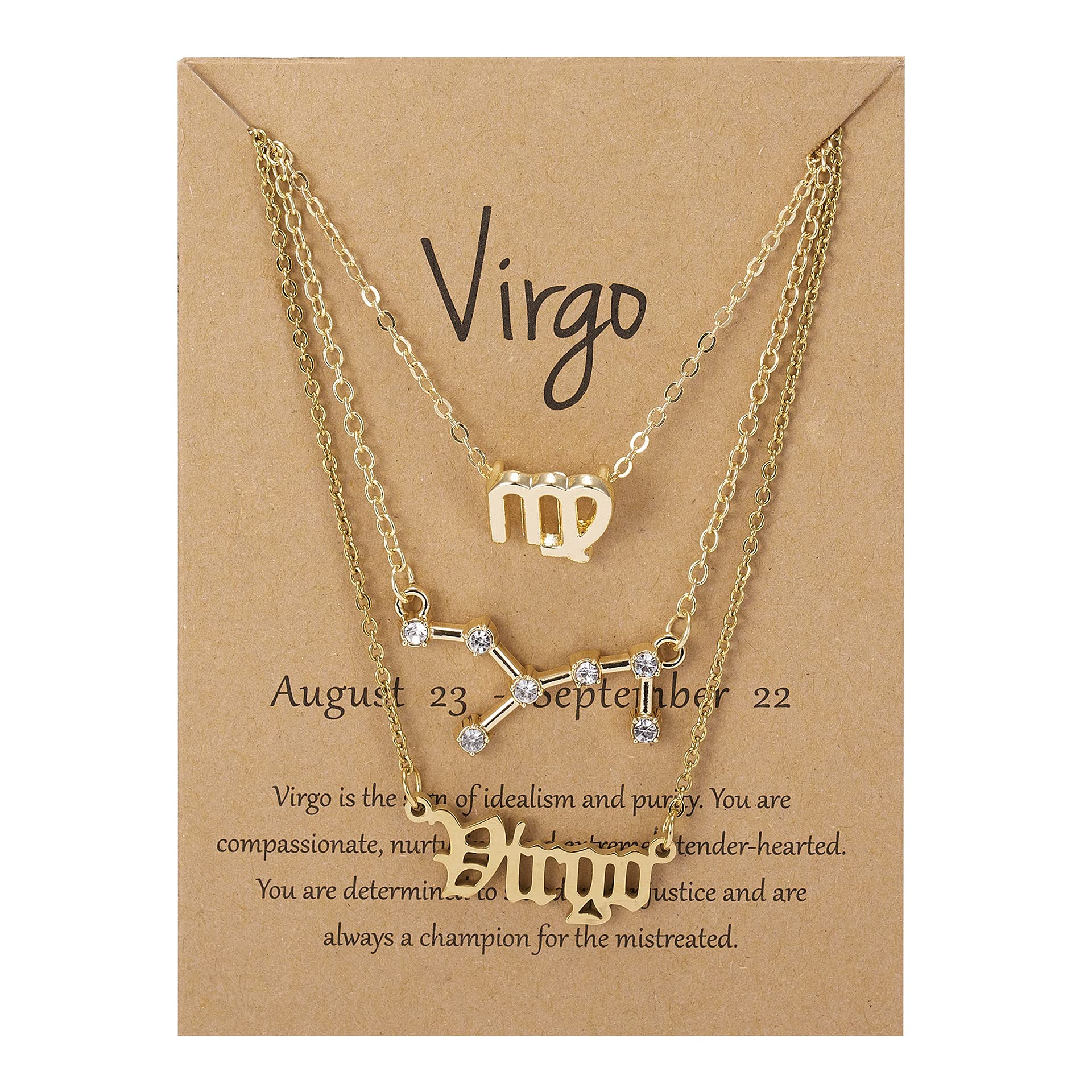 3Pcs Zodiac Sign Layered Choker Necklace Set - 12 Constellation Horoscope Astrology Pendant Necklaces with Gift Message Card for Women | Birthday Gifts, Party Wear, Everyday Fashion Jewelry
