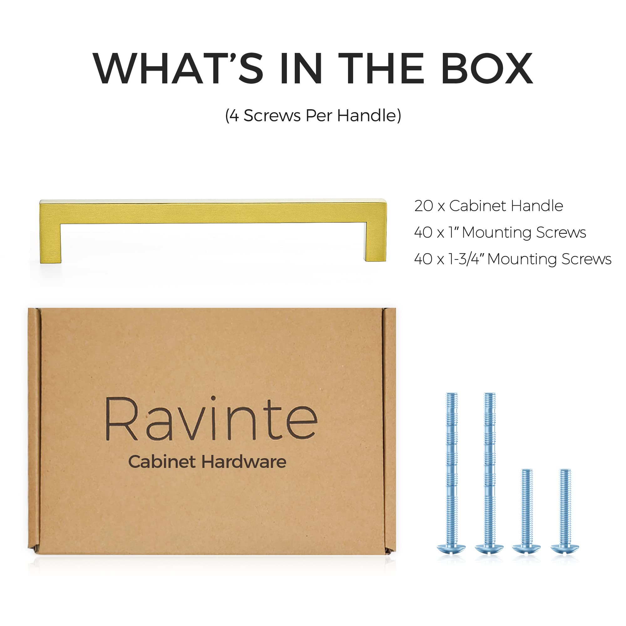 Ravinte 20 Pack 7.5 Inch Brushed Brass Square Cabinet Handles - Modern Kitchen Cabinet Pulls & Drawer Handles for Cabinets, Cupboards, Dressers | Perfect for Home Renovation & DIY Furniture Upgrade