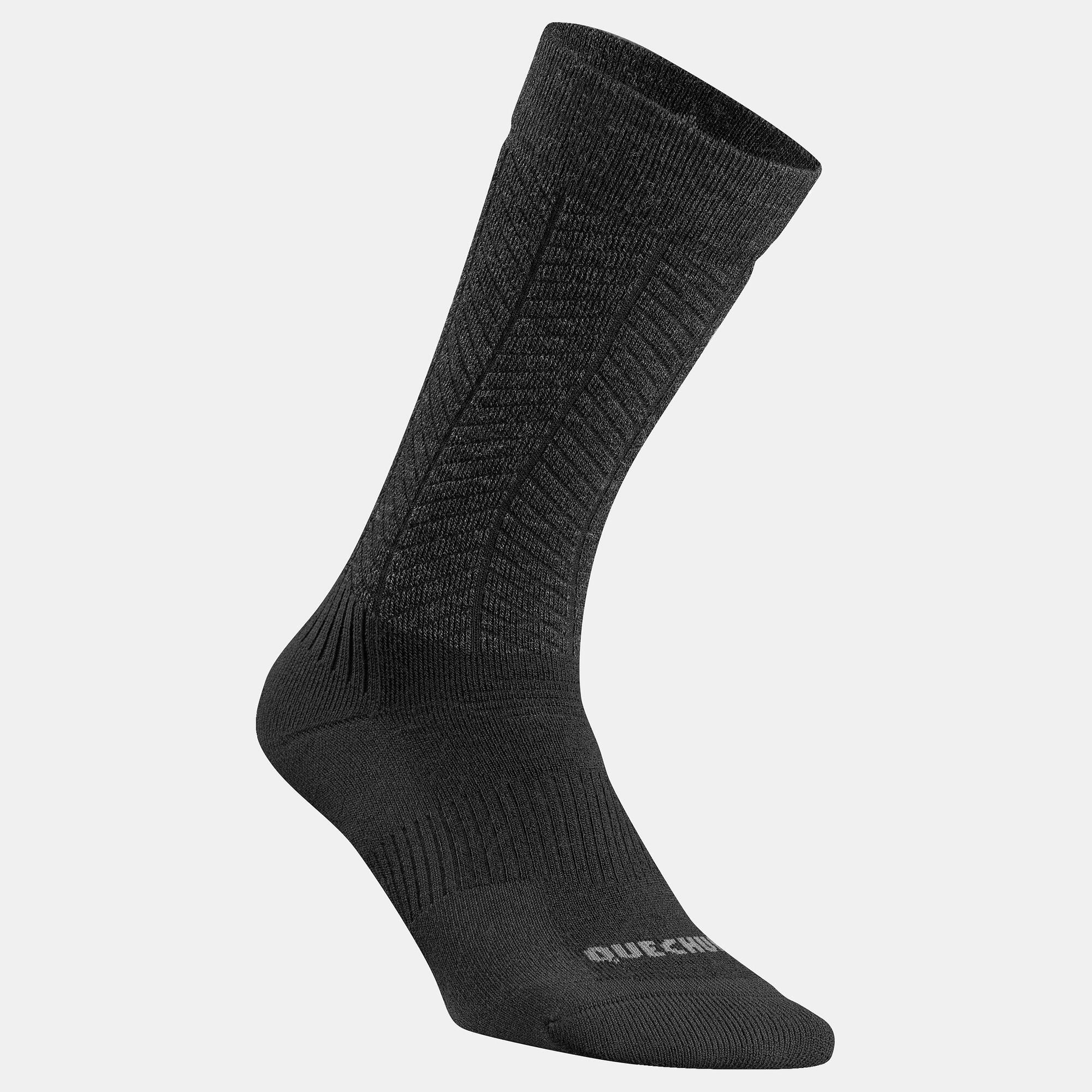 Quechua SH500 Mid 2 Pair Winter Hiking Warm Socks for Men & Women - Thermal Wool Trekking Socks for Cold Weather Outdoor Activities, Camping & Snow Sports
