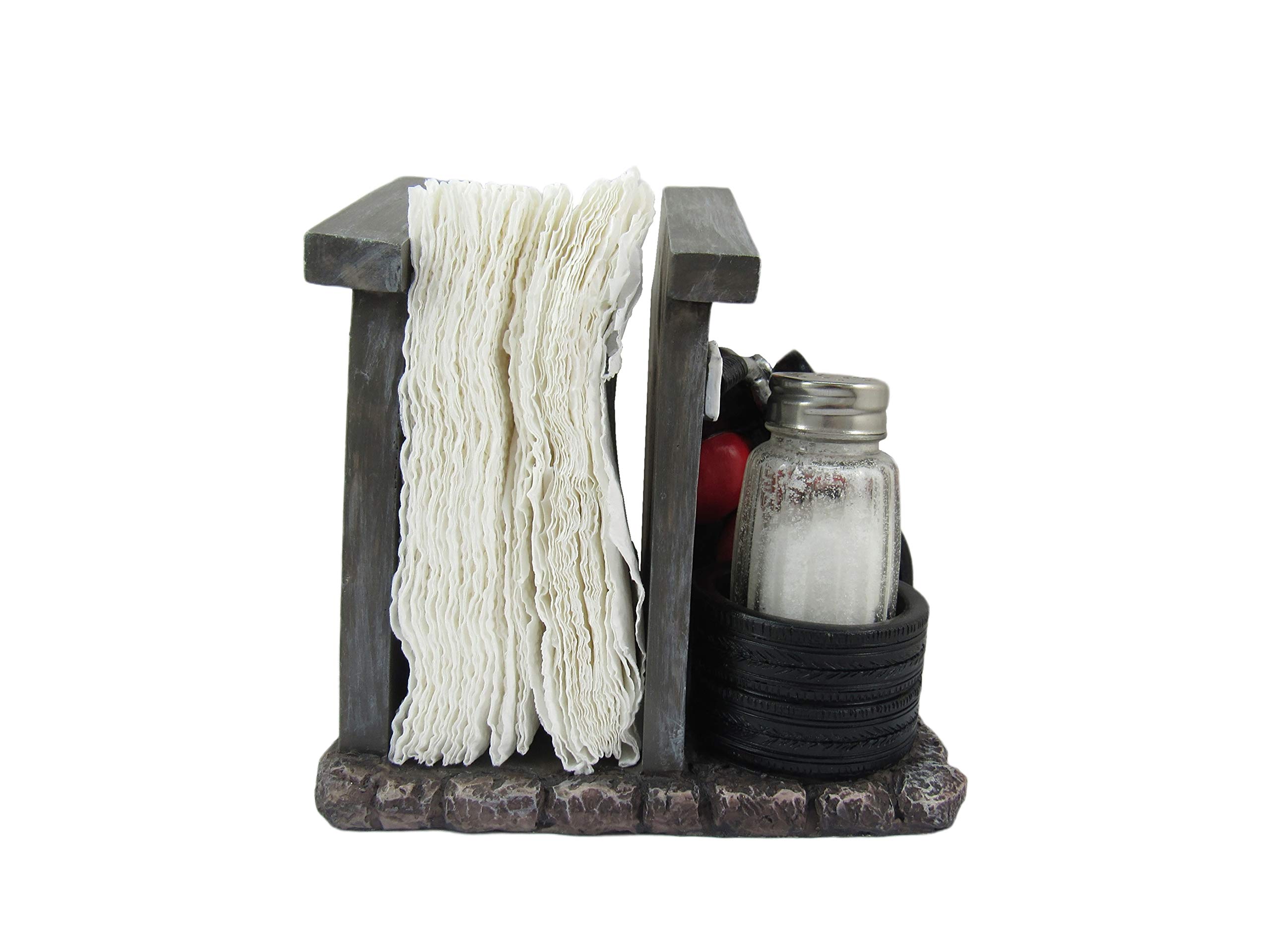 DWK 'Cycle Service' Motorcycle-Themed Napkin Holder & Salt & Pepper Shaker Set - 3-Piece Kitchen Table Decor for Biker Enthusiasts | Perfect for Motorcycle-Themed Parties, Man Caves & Roadhouse Restaurants