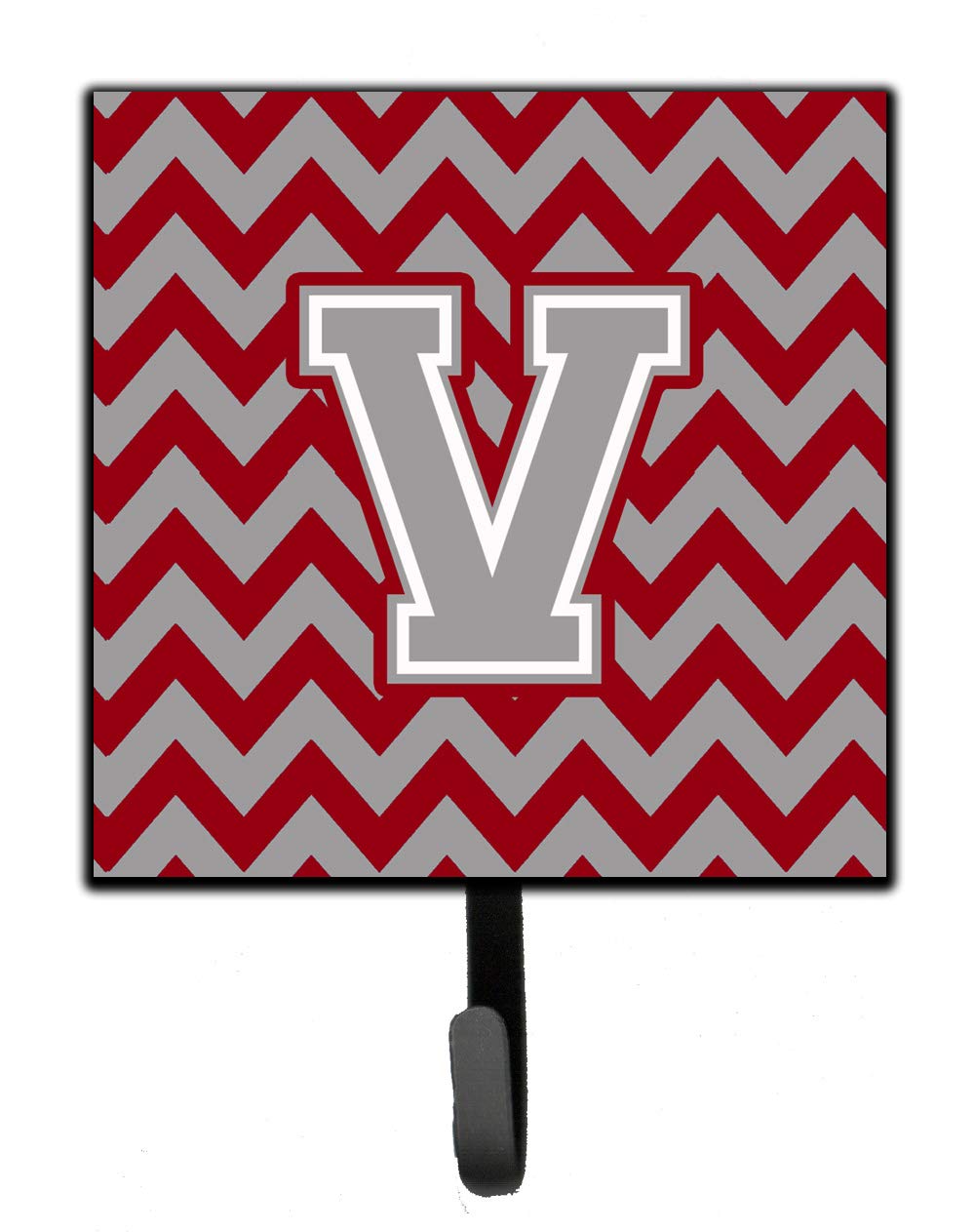 Caroline's Treasures CJ1043-VSH4 Letter V Chevron Crimson and Grey Wall Hook - Key Holder, Coat Rack, Leash Hanger for Entryway, Kitchen, Bathroom & Mudroom Organization