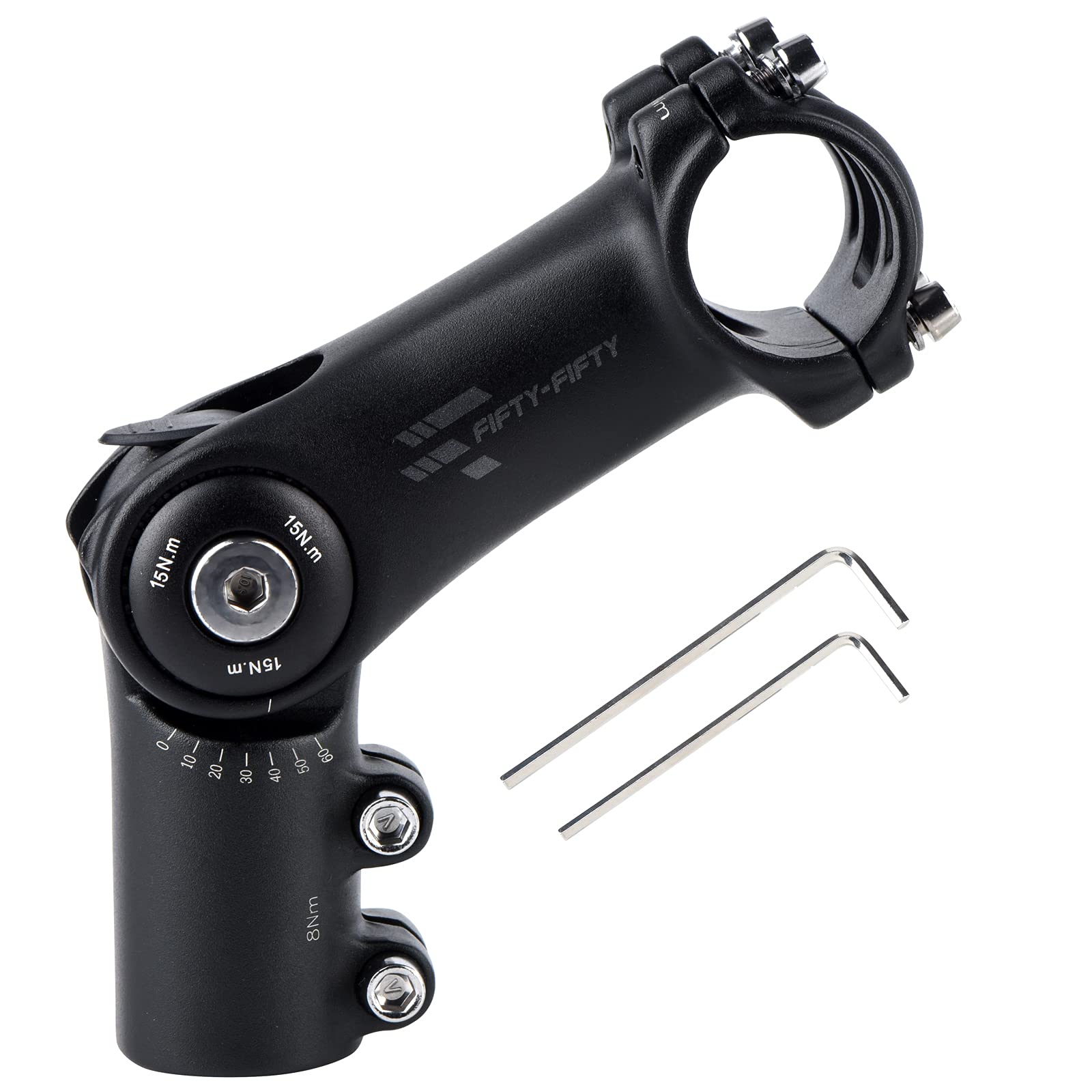 Adjustable Bike Stem 0-60 Degree - Alloy Riser Stem for Mountain Bike, Road Bike, MTB & E-Bike - Fits 1-1/8