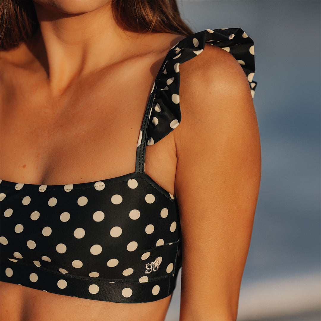 Black Polka Dot Bella Crop Top - Women's Stylish Short Sleeve Shirt for Summer, Casual Wear & Party Outfits | Perfect for Beach, Date Night & Music Festivals
