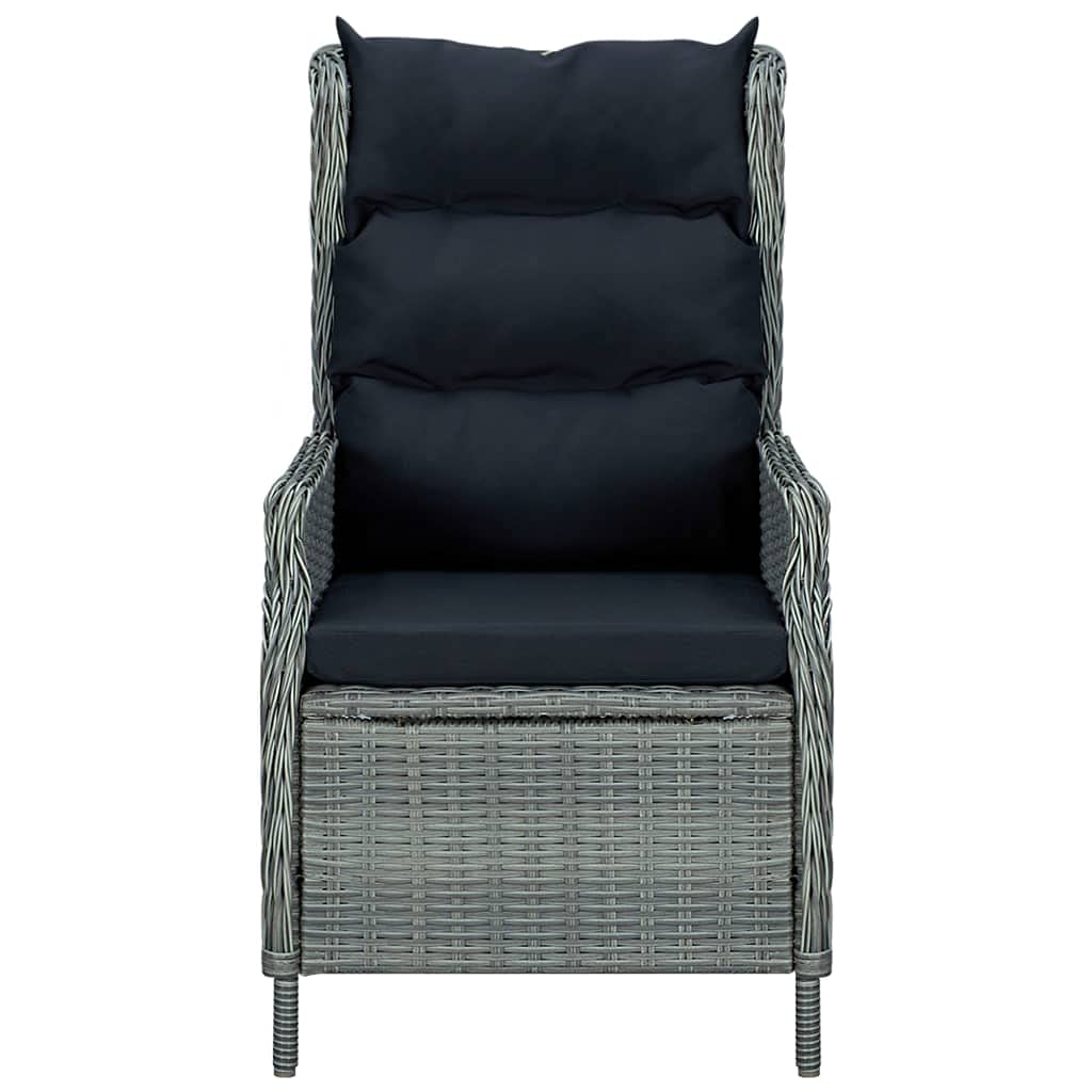 vidaXL Light Gray Reclining Patio Chair with Cushions - Easy-to-Clean Outdoor Furniture - Adjustable Backrest for Ultimate Comfort - Lightweight Poly Rattan Outdoor Recliner - Perfect for Poolside, Garden, and Patio Relaxation