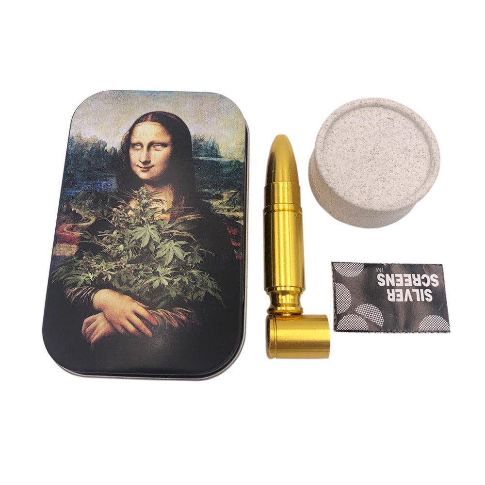 Premium Metal Bullet Pipe Kit with Plastic Herb Grinder & Silver Screens - Includes Rolling Tray for Easy Smoking - Perfect for Travel, Camping, and Outdoor Adventures