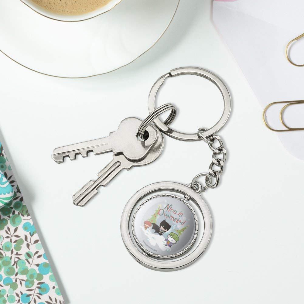 Batman Joker Nice is Overrated Spinning Keychain - Chrome Plated Metal Collectible - Perfect for Superhero Fans & Keychain Collectors - Great Gift for DC Comics Lovers