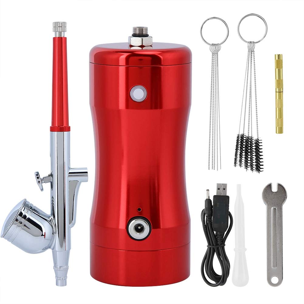 Jeffergarden Airbrush Kit with Mini Air Compressor - Professional Tattoo & Model Painting Tool Set with Cleaning Accessories (Red) | Perfect for Body Art, Cake Decorating & DIY Crafts