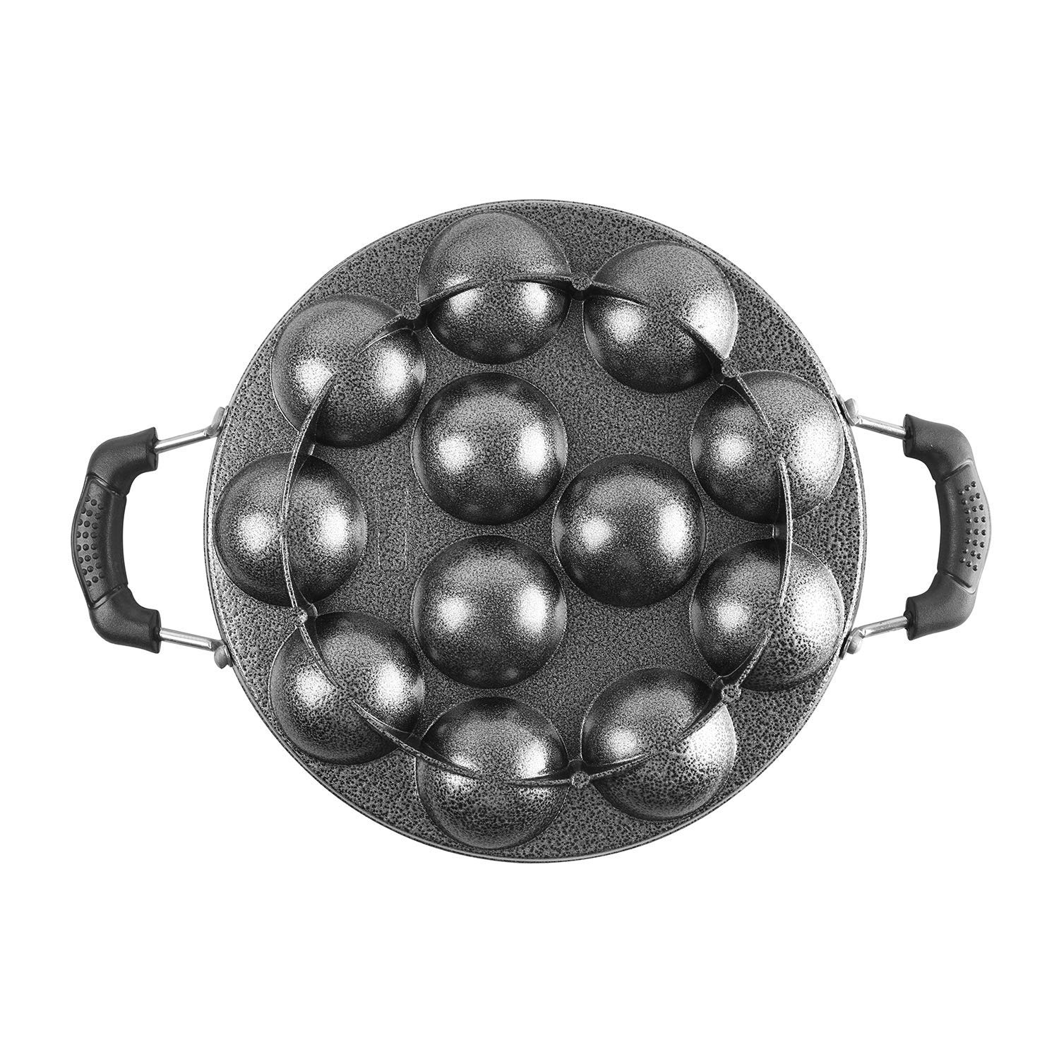 Non-Stick 12-Cavity Appam Maker Pan with Lid - Perfect for Making Appam, Appe, and Paniyaram - Ideal for Indian Breakfast and Snacks at Home
