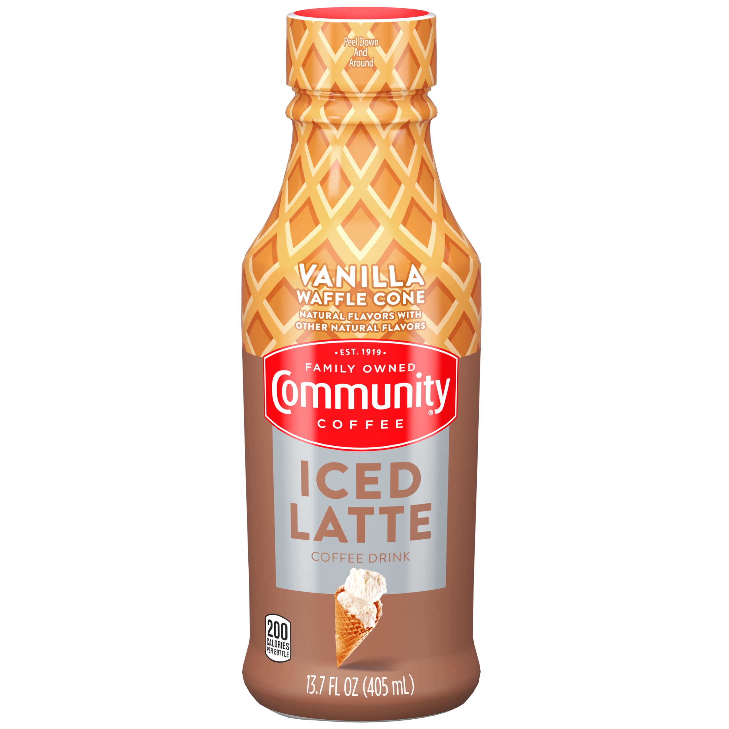 Community Coffee Vanilla Waffle Cone Iced Latte Ready to Drink - 13.7oz Bottle (Pack of 12) | Delicious Cold Brew Coffee for Office, Road Trips & Summer Refreshment