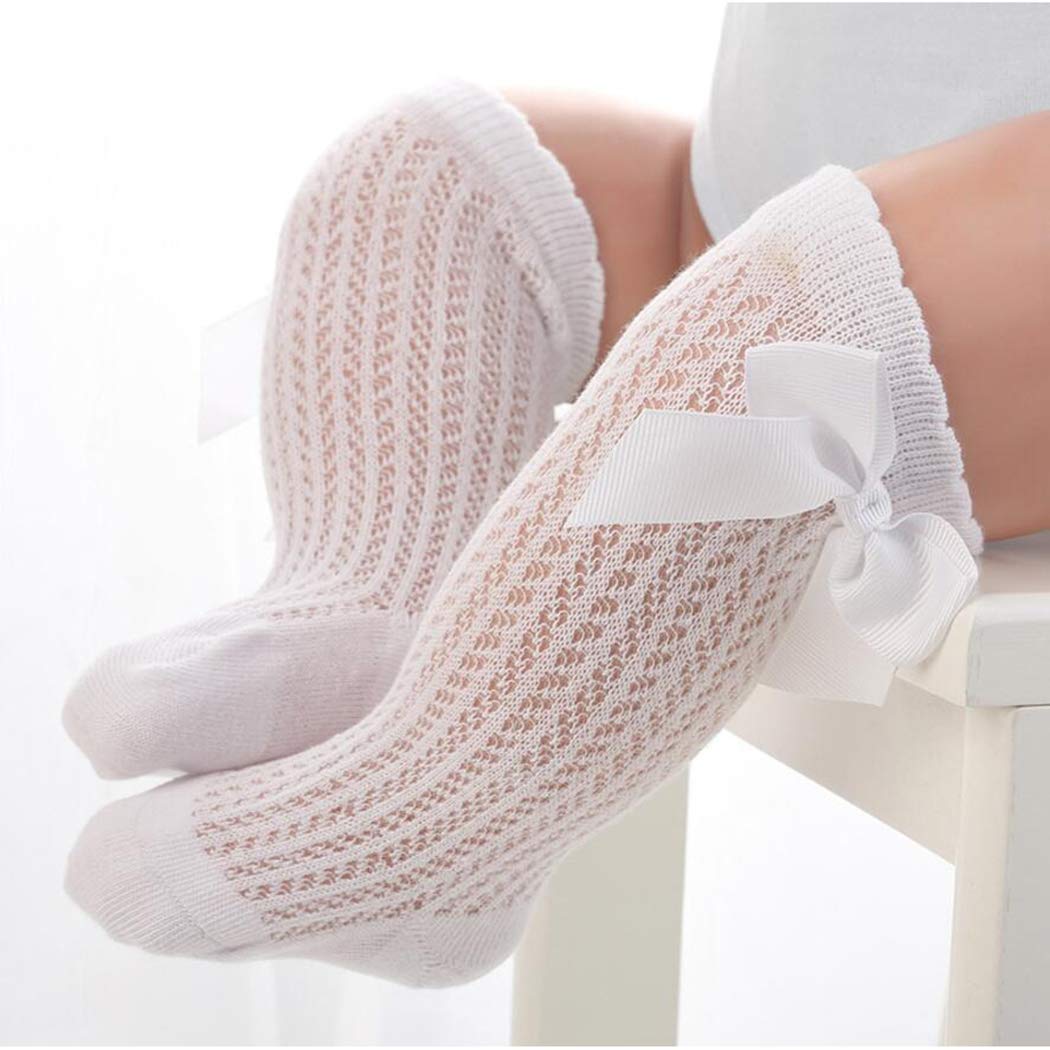 Ashmyova Baby Girls Knee High Mesh Socks - Breathable Cotton Toddler Dress Socks with Bowknot Design for Infants 0-24 Months | Perfect for Special Occasions, Photo Shoots & Everyday Outfits
