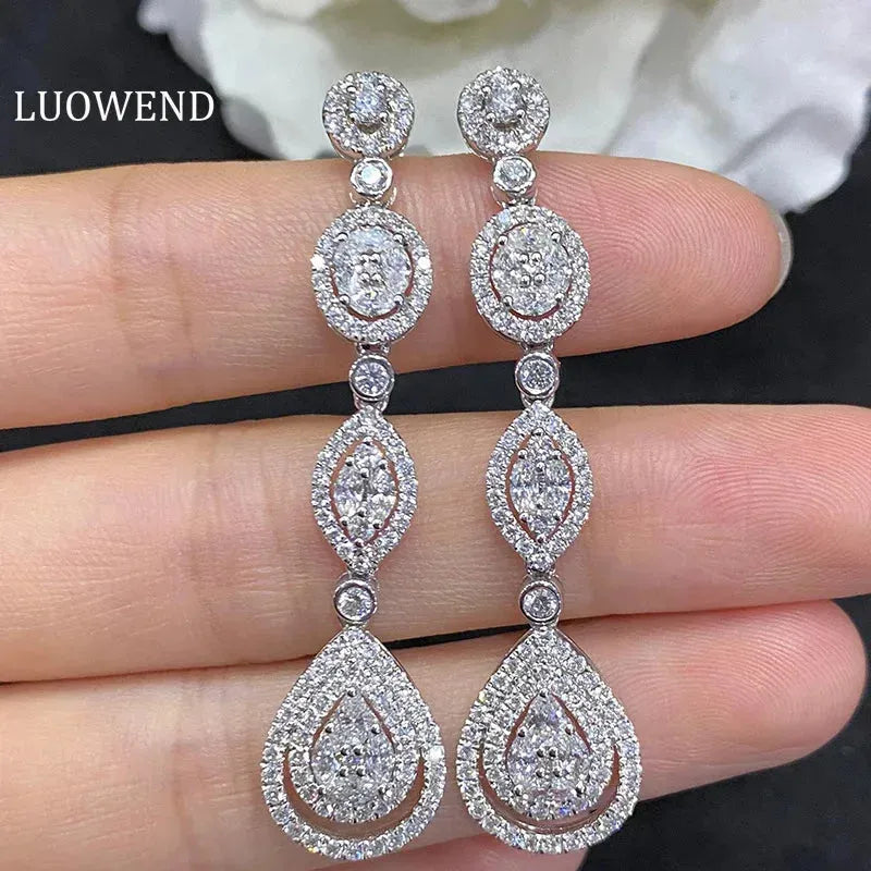 18K White Gold Diamond Drop Earrings for Women | Luxury Sparkling Real Natural Diamond Jewelry | Perfect for Senior Banquets, Weddings & Special Occasions