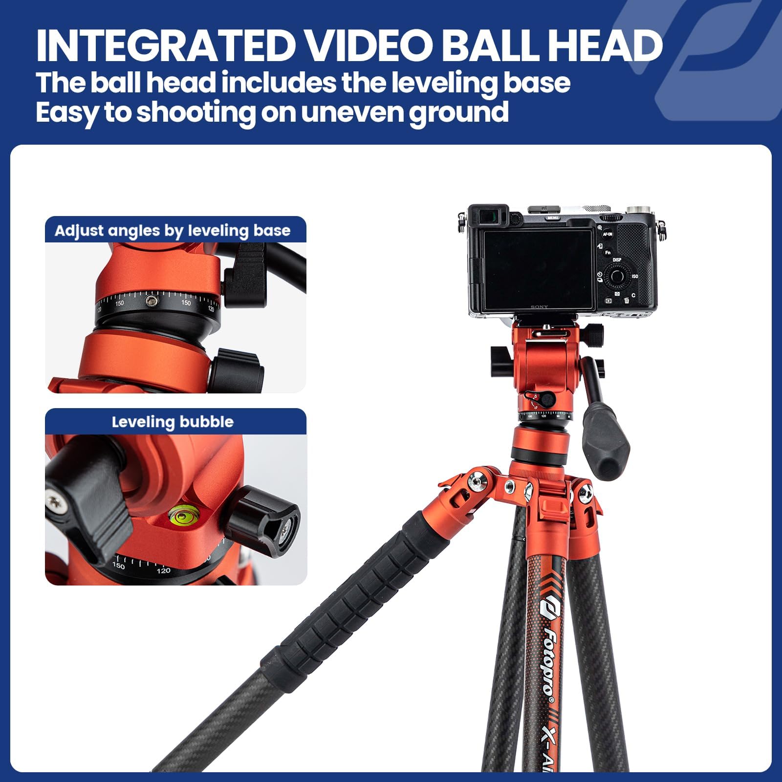 Fotopro X-Aircross 3 Video 62 Inch Lightweight Carbon Fiber Tripod with Fluid Head - 2.35lbs Ultralight Professional Camera Tripod for DSLR, Mirrorless, Camcorder - Perfect for Travel, Vlogging, Photography & Outdoor Shooting