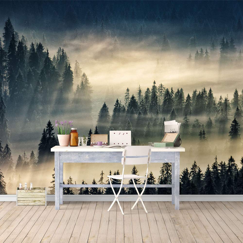 Signford Woodland Nursery Wall Mural - Misty Forest Removable Wallpaper Sticker (66x96 inches) for Bedroom, Living Room & Nursery Decor - Perfect for Kids' Rooms, Home Interior Design & DIY Wall Covering