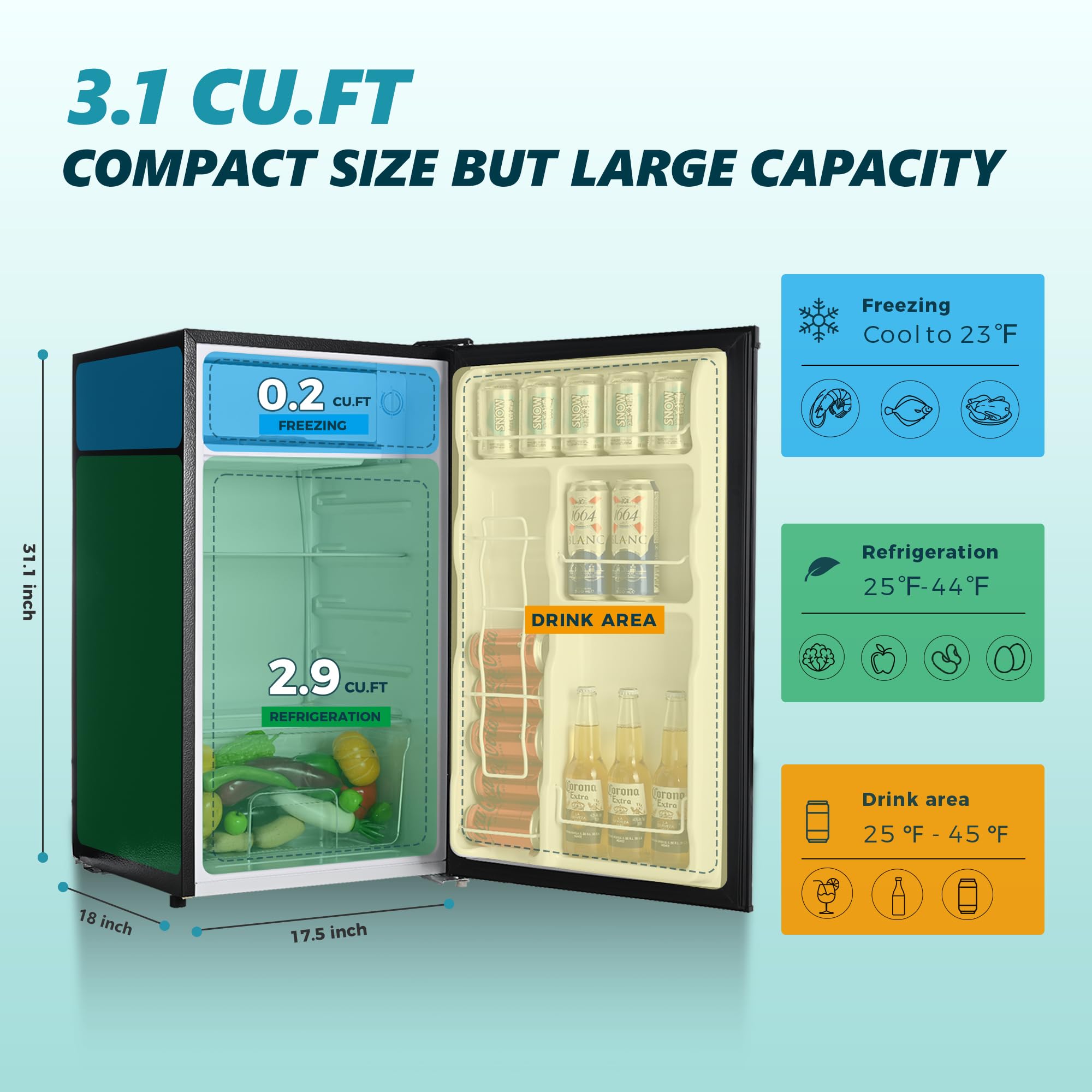 EUHOMY 3.1 Cu.Ft Mini Fridge with Freezer - Compact Single Door Refrigerator with Adjustable Thermostat, Energy Efficient for Bedroom, Dorm, Office | Perfect for Snacks, Drinks & Small Food Storage (Black)