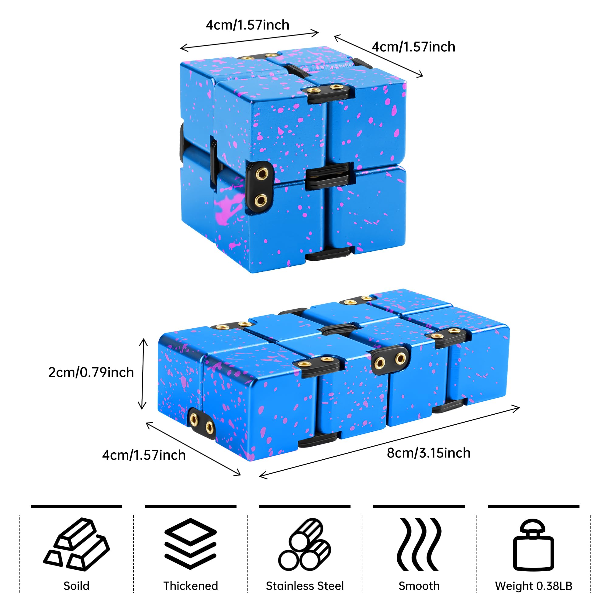 Aluminum Alloy Infinity Cube Fidget Toy - Stress Relief & Anxiety ADHD Sensory Tool for Kids & Adults | Office Desk Toy | Best Gift with Case (Blue & Pink) | Perfect for Focus, Relaxation & Classroom Use