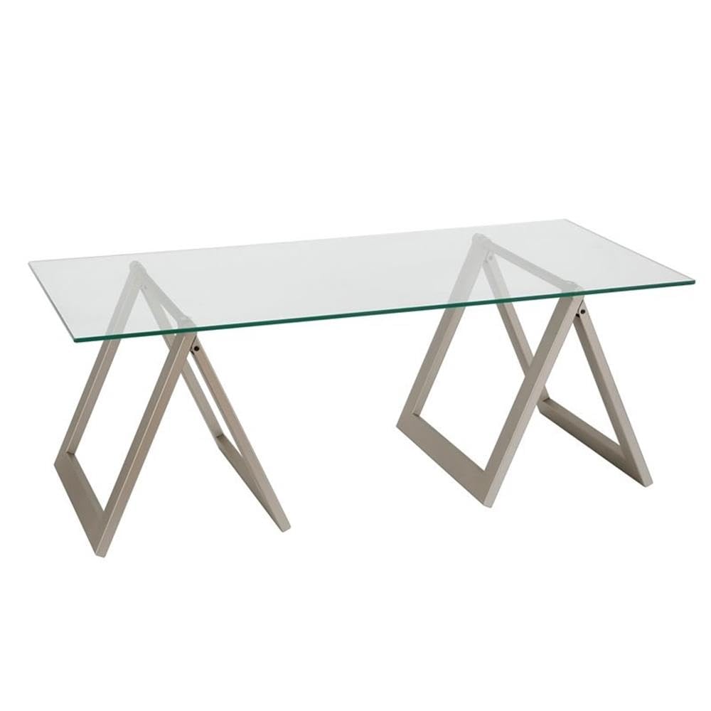 Pemberly Row Metal Nickel Gray Sawhorse Leg Coffee Table - Industrial Style Living Room Furniture for Home Decor