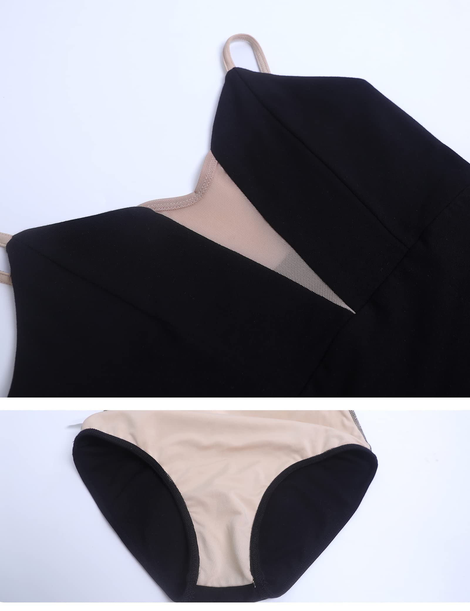Phoeswan Women's Ballet Leotard - Deep V Camisole Black Dance Leotard for Adults, Elegant Stretch Leotards for Ballet, Contemporary & Jazz Dance, Size L - Perfect for Dance Classes, Performances & Practice
