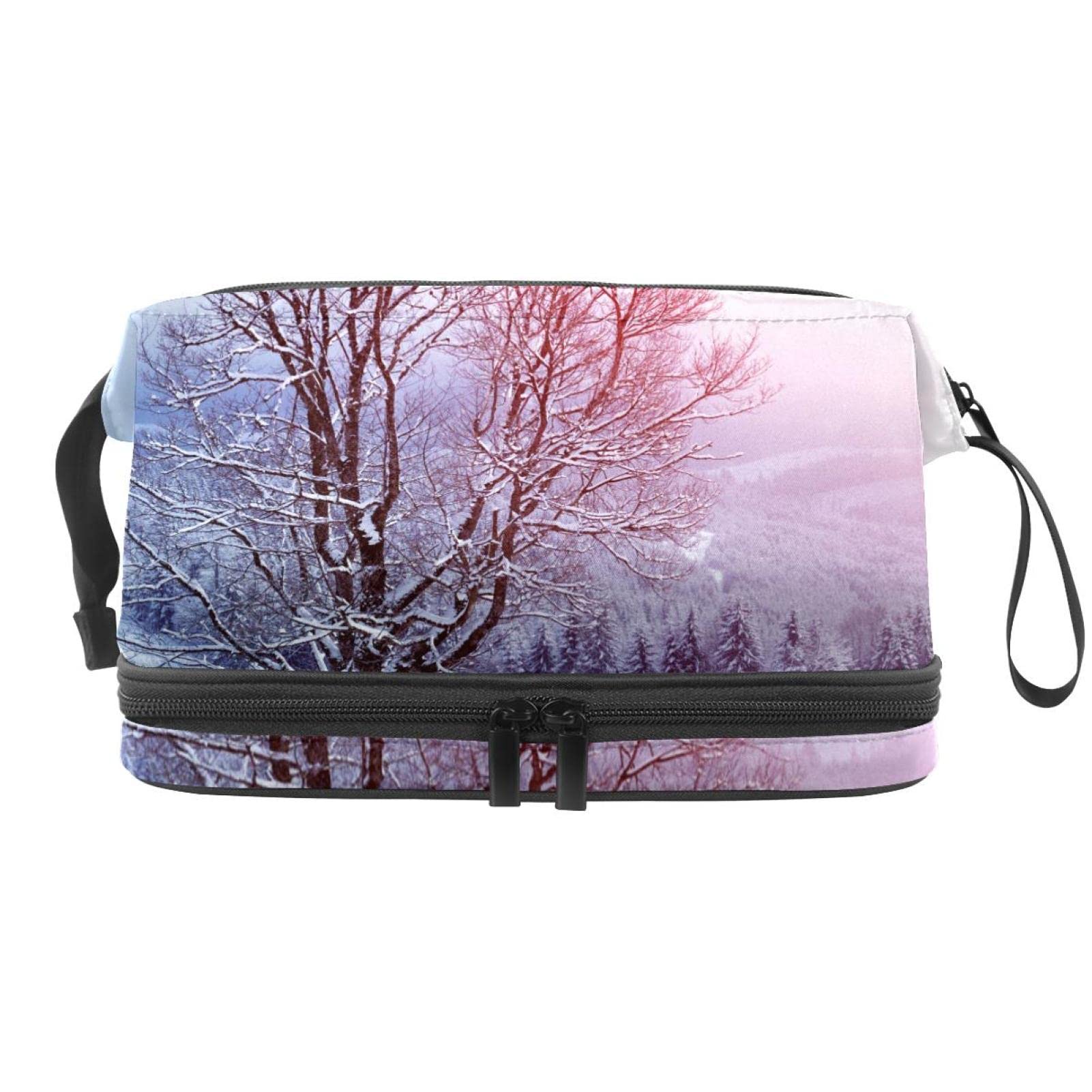 Waterproof Travel Makeup Bag for Women - Large Roomy Cosmetic Organizer with Winter Snow Tree Design, Perfect for Toiletries & Travel Accessories - Ideal for Vacation, Gym & Daily Use