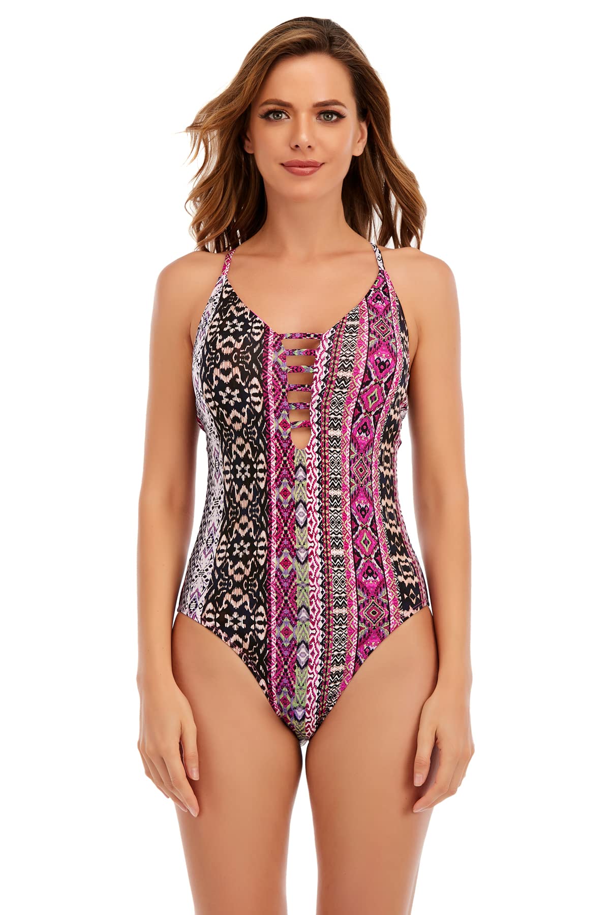 Lucky Brand Boho Chic One-Piece Swimsuit | Floral Print Women's Bathing Suit for Beach & Pool | Summer Vacation & Resort Wear